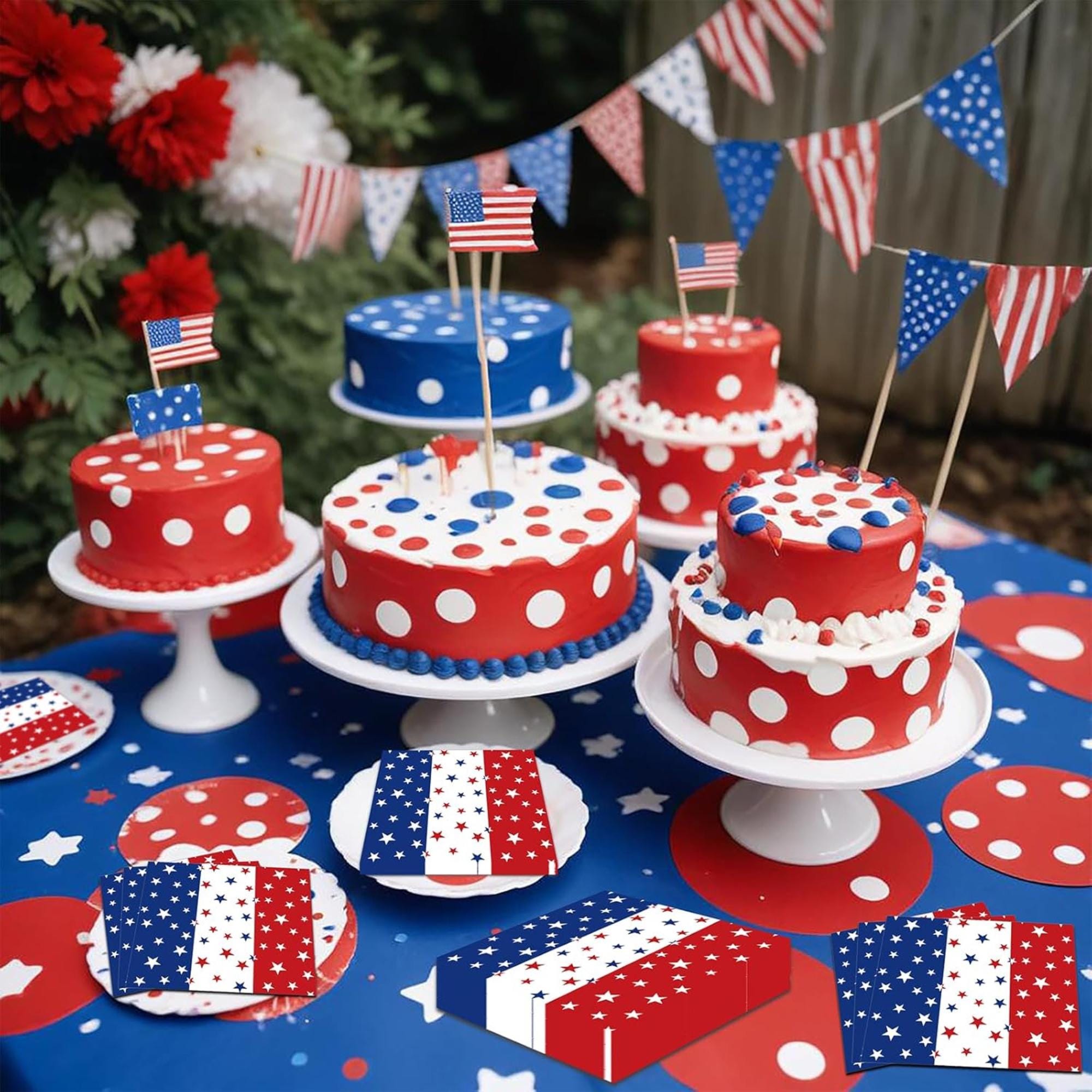 50 Count Red White Blue Star Napkins for Patriotic Party Table Decor