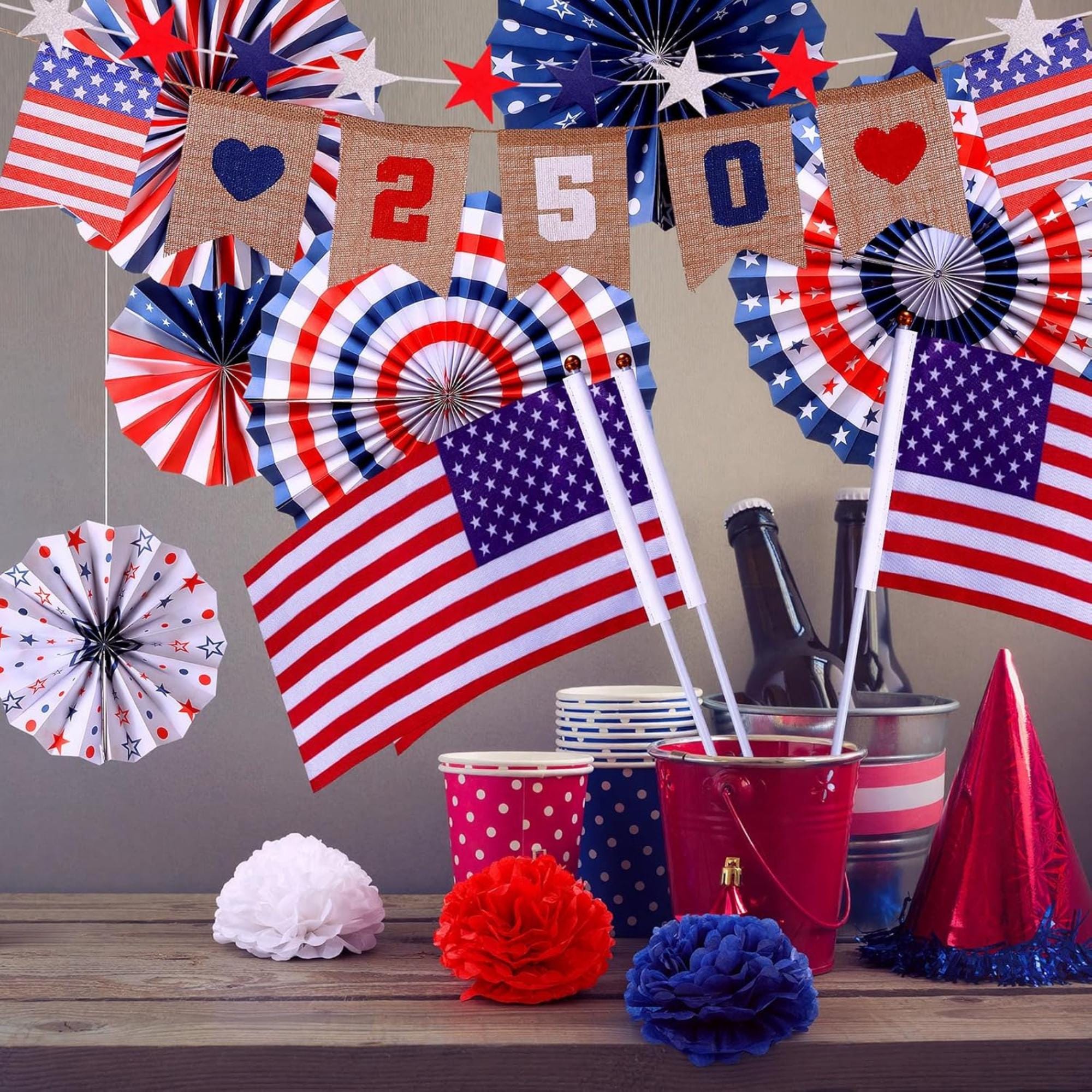 250th Anniversary Patriotic Decorations Set with Banner Fans and Party Decor