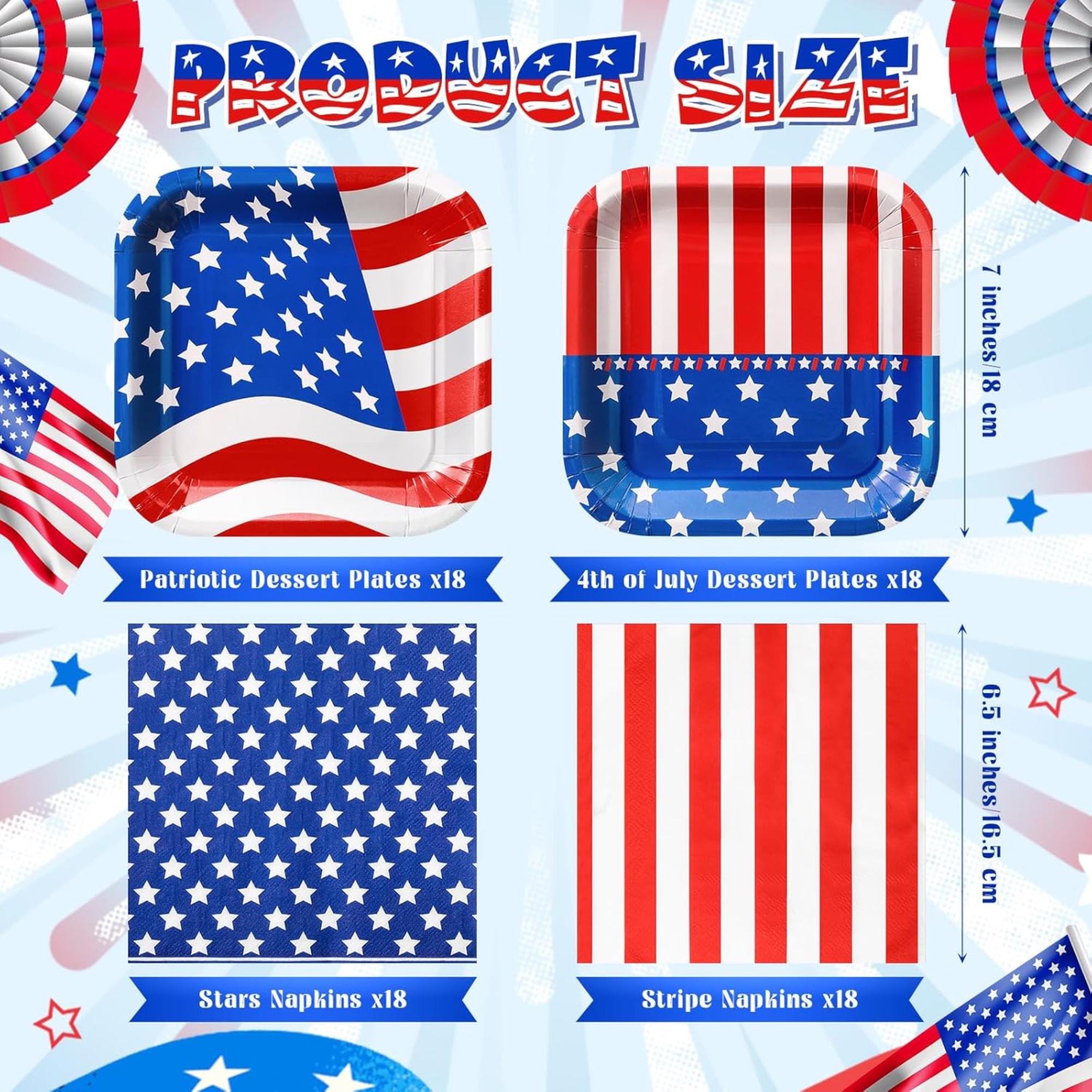 72 Piece Patriotic Plates and Napkins Set for Party Table Decorations