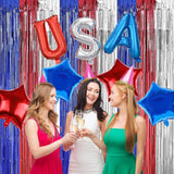 3 Pack Red White Blue Tinsel Fringe Curtains for Patriotic Party Decor