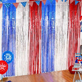 3 Pack Red White Blue Tinsel Fringe Curtains for Patriotic Party Decor