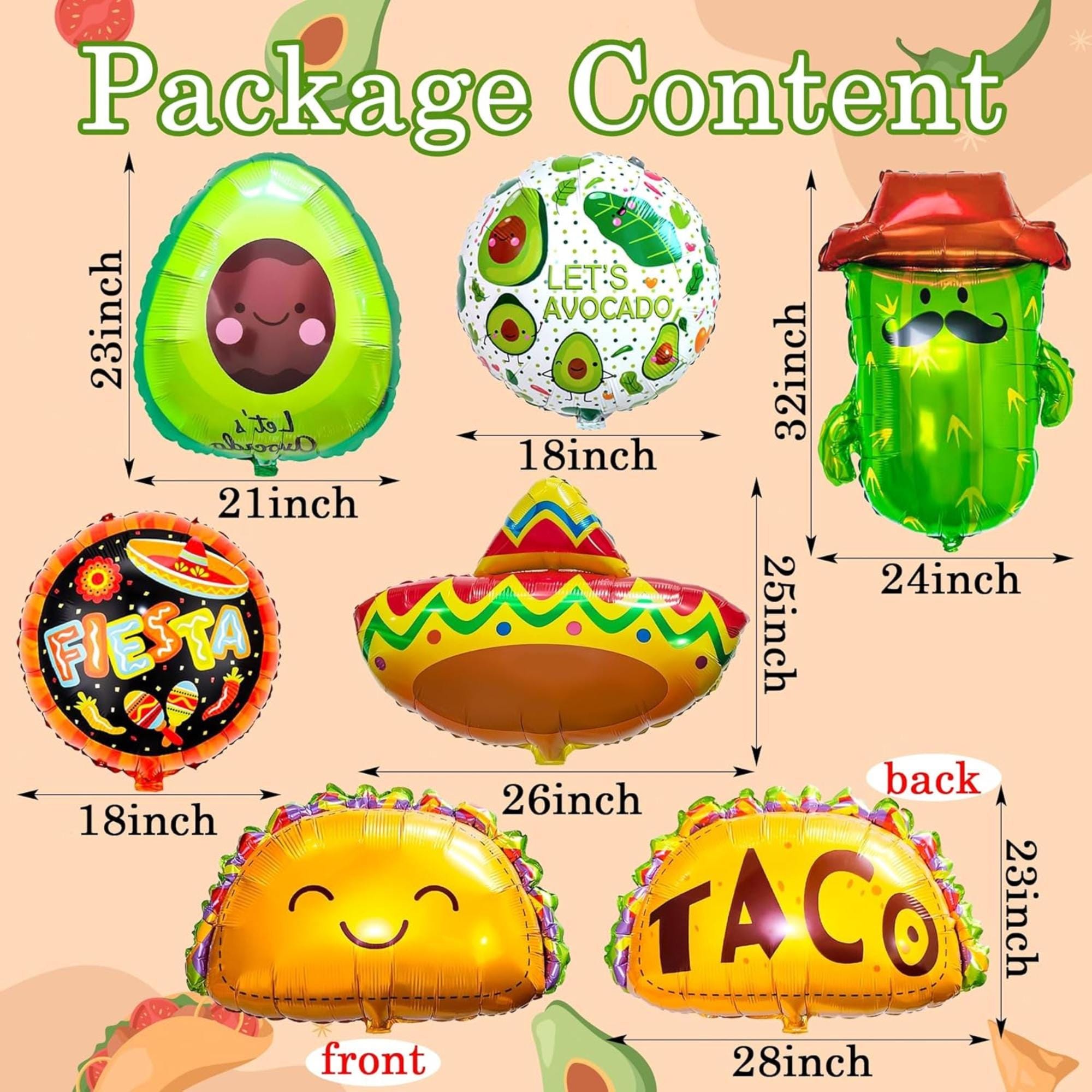 7PCS Mexican Fiesta Balloon Set Taco Avocado Cactus Foil Party Decorations Kit