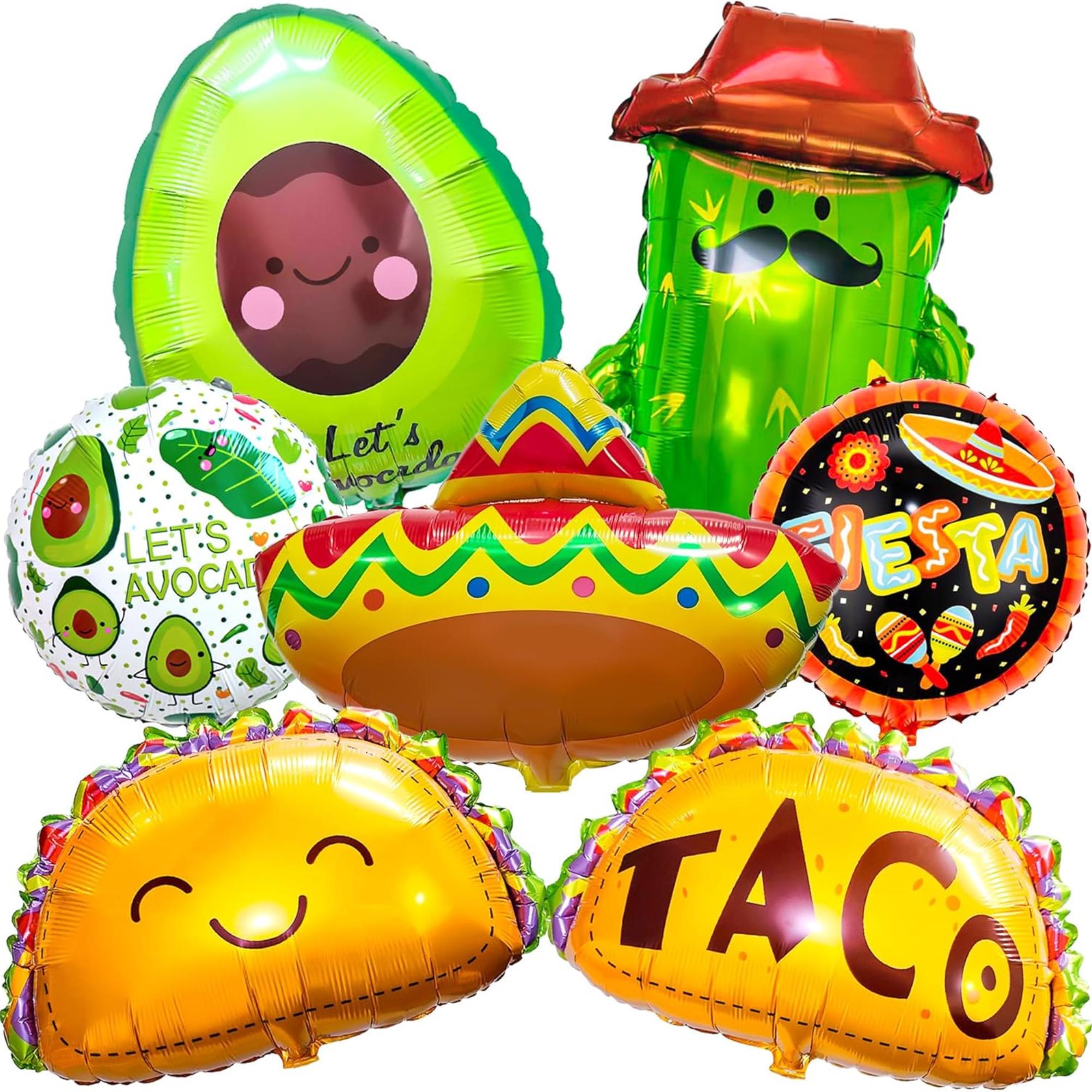 7PCS Mexican Fiesta Balloon Set Taco Avocado Cactus Foil Party Decorations Kit