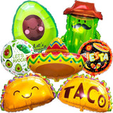 7PCS Mexican Fiesta Balloon Set Taco Avocado Cactus Foil Party Decorations Kit