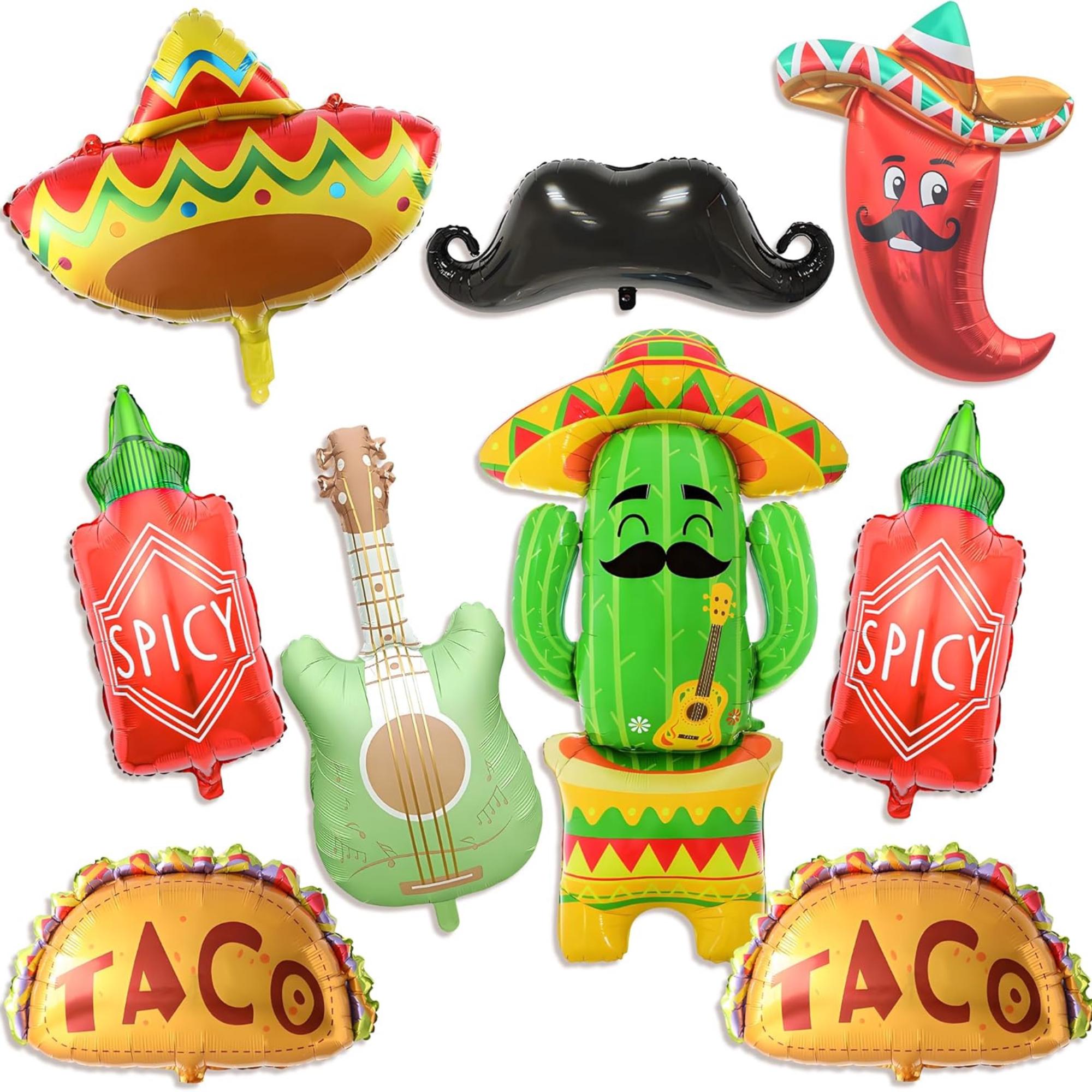 9PCS Fiesta Party Decorations Cactus Taco Cinco De Mayo Balloons Party Supplies