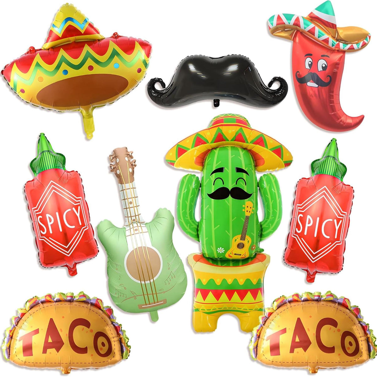 9PCS Fiesta Party Decorations Cactus Taco Cinco De Mayo Balloons Party Supplies