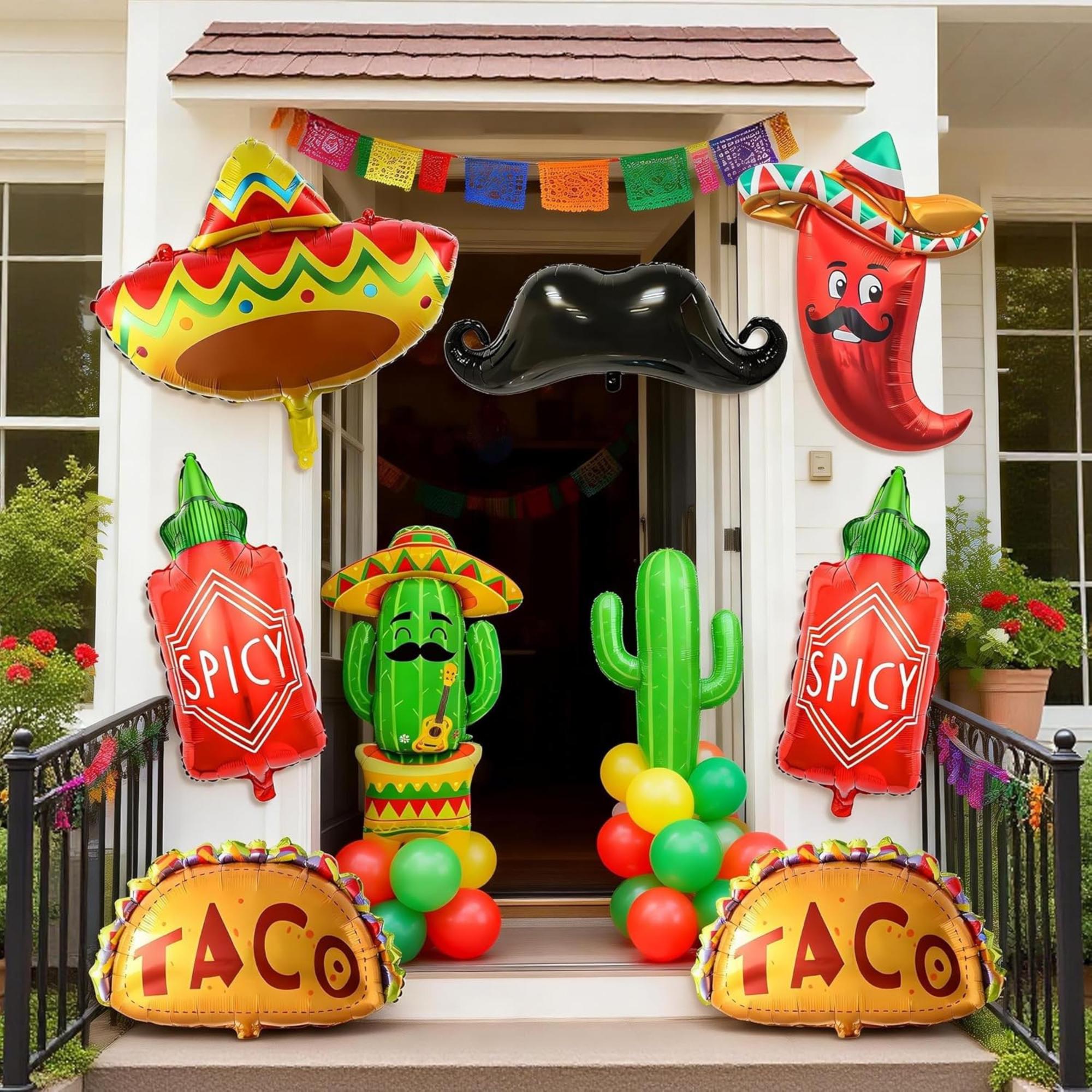 9PCS Fiesta Party Decorations Cactus Taco Cinco De Mayo Balloons Party Supplies