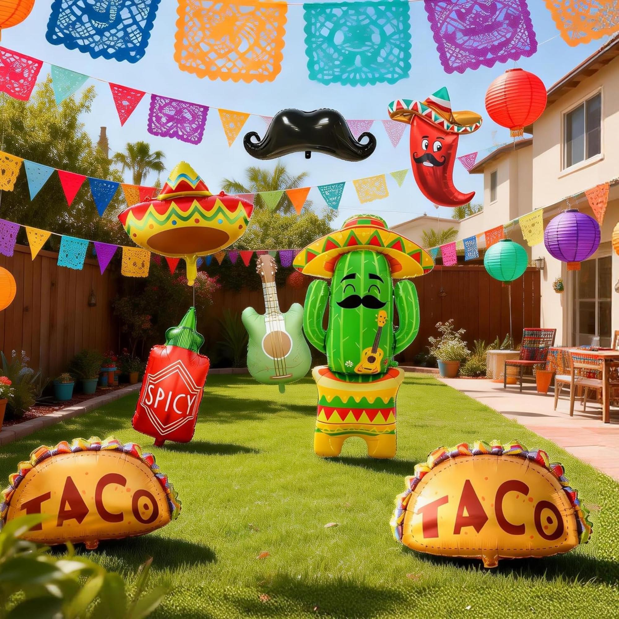 9PCS Fiesta Party Decorations Cactus Taco Cinco De Mayo Balloons Party Supplies