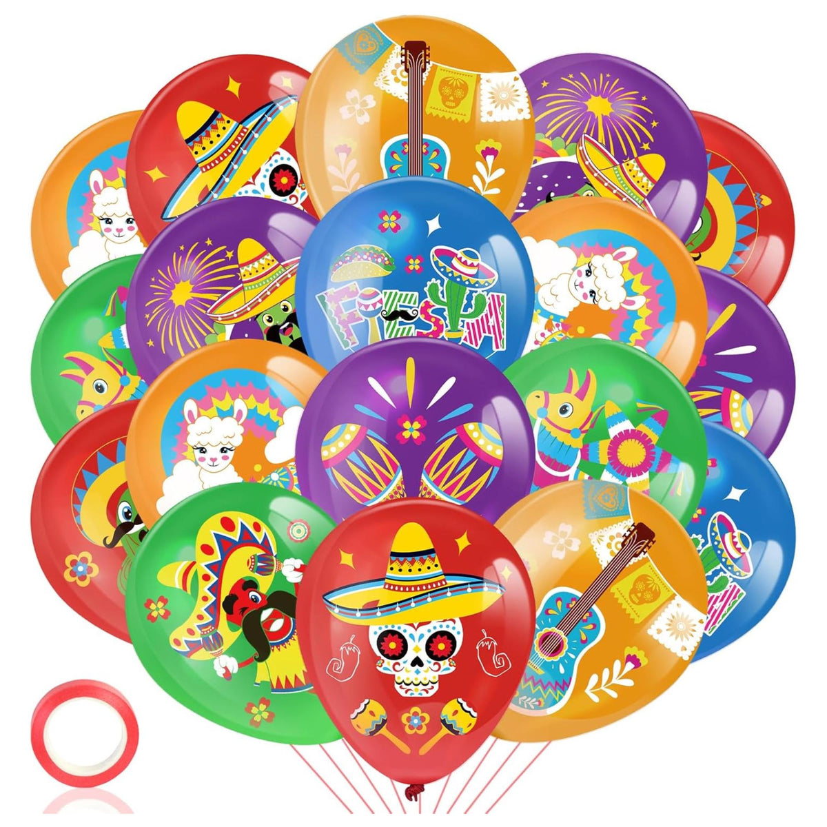 36Pcs Mexican Fiesta Balloons Cinco De Mayo Taco Party Latex Decoration Set