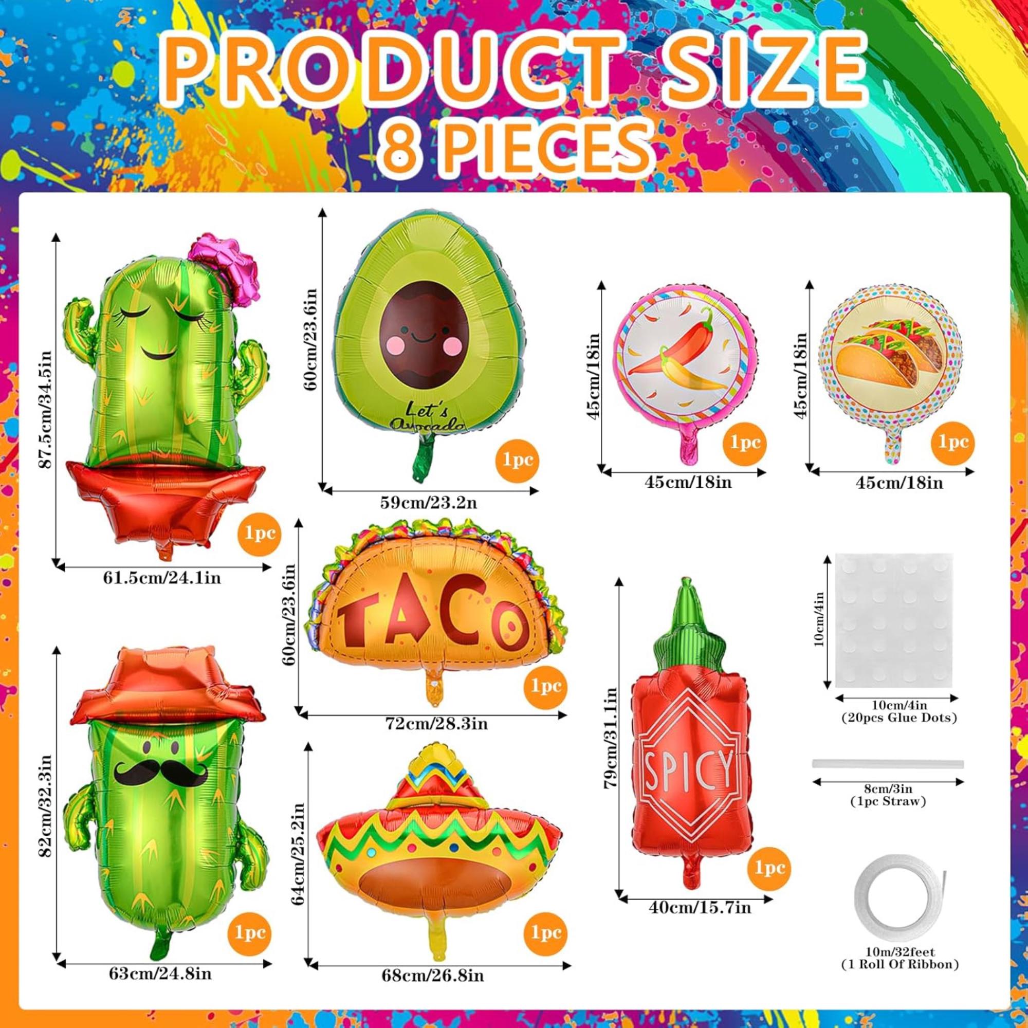 8Pcs Fiesta Foil Balloons Taco Cactus Avocado Llama Cinco De Mayo Party Decor