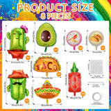 8Pcs Fiesta Foil Balloons Taco Cactus Avocado Llama Cinco De Mayo Party Decor
