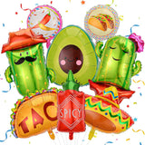 8Pcs Fiesta Foil Balloons Taco Cactus Avocado Llama Cinco De Mayo Party Decor