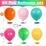 60Pcs Mexican Fiesta Rainbow Balloons 12 Inch Cinco De Mayo Party Decor Set Kit