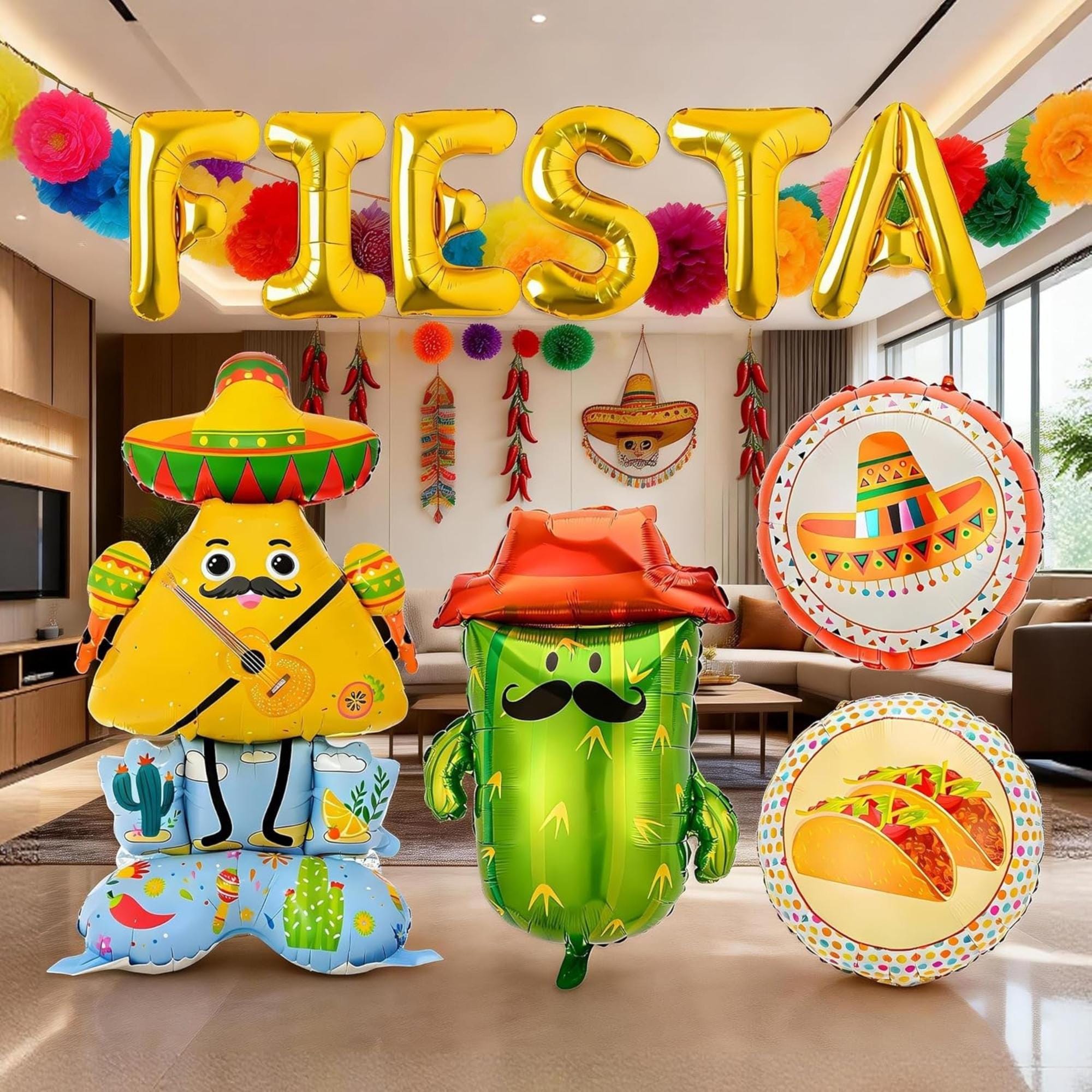 Fiesta Party Decorations Cactus Taco Cinco De Mayo Balloons Mexican Theme Set