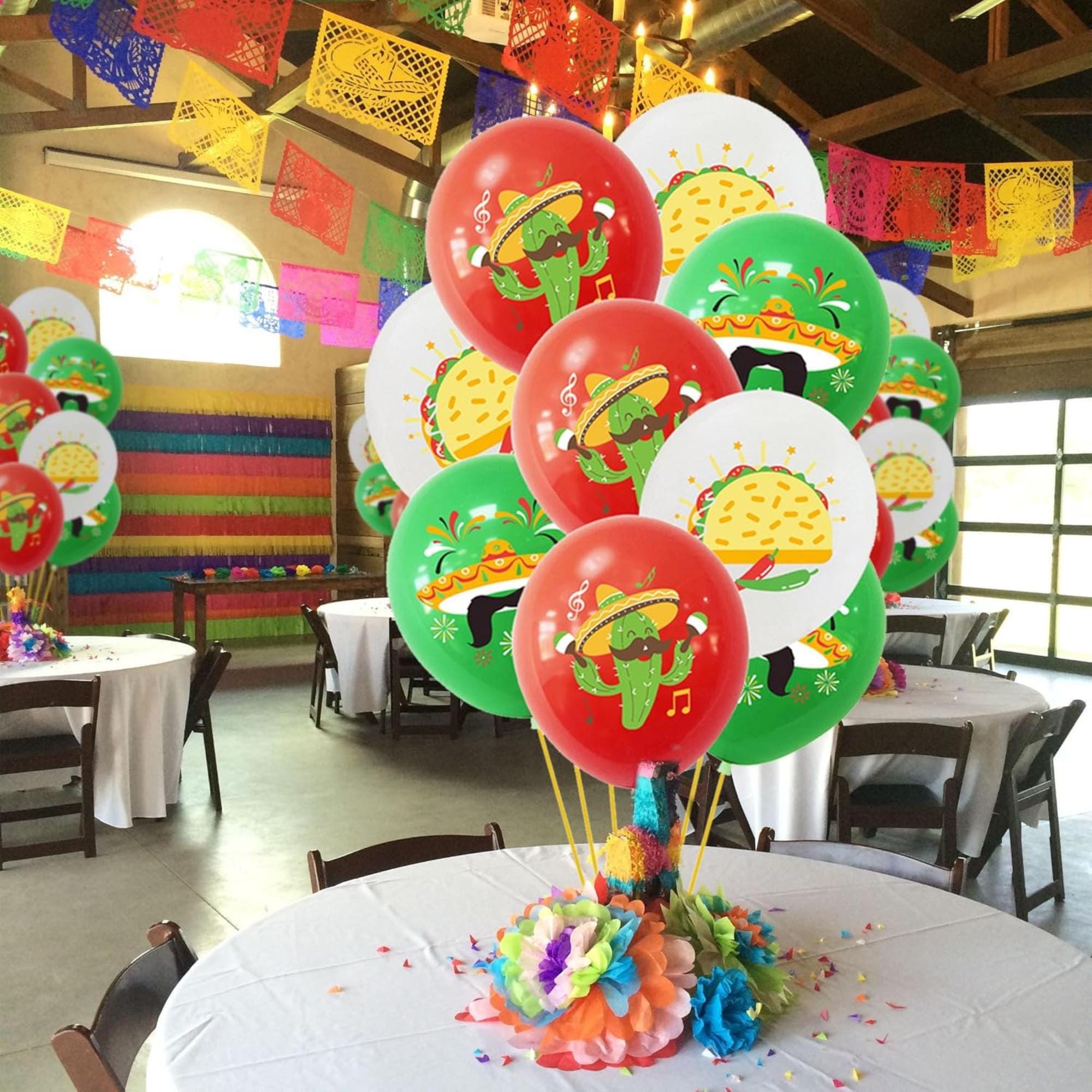 18Pcs Fiesta Latex Balloons 12 Inch Taco Cactus Sombrero Cinco De Mayo Set