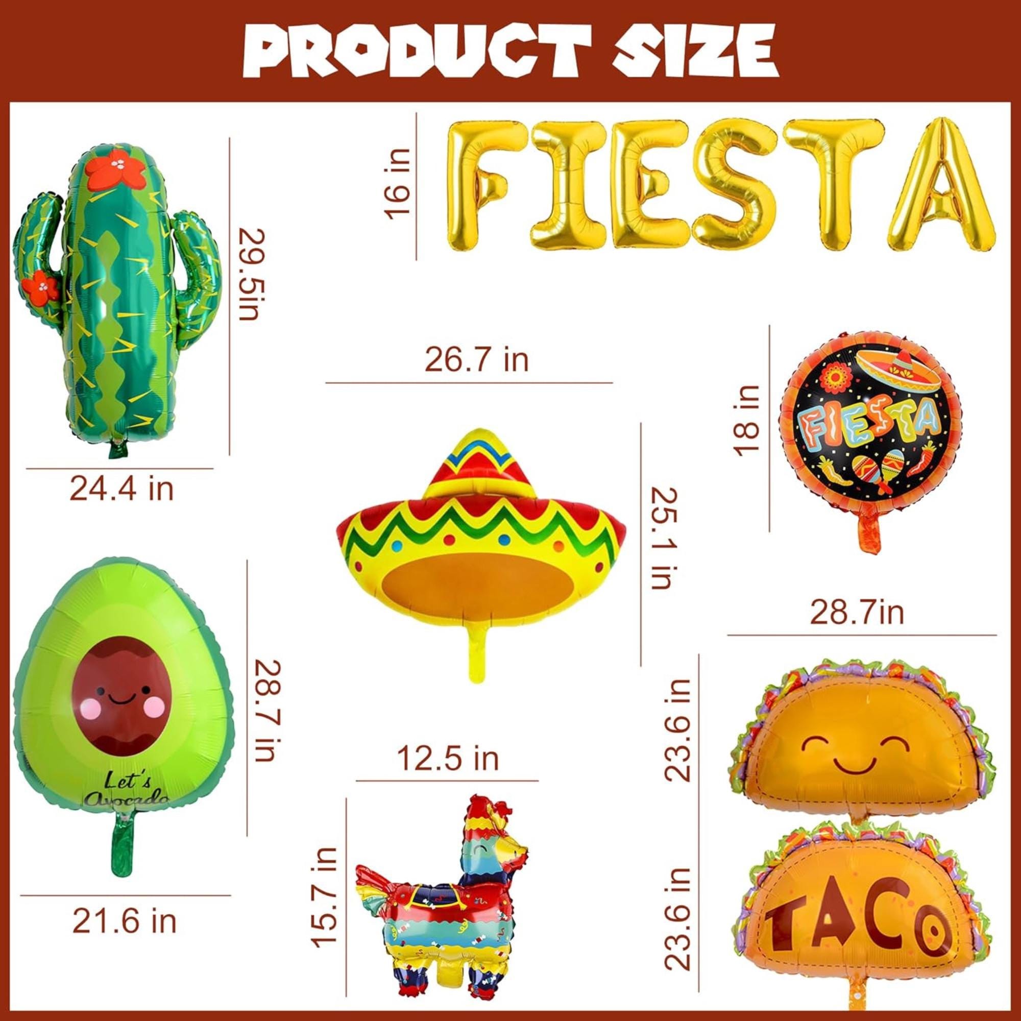 14Pcs Mexican Fiesta Balloon Set Cactus Avocado Sombrero Taco Party Decor
