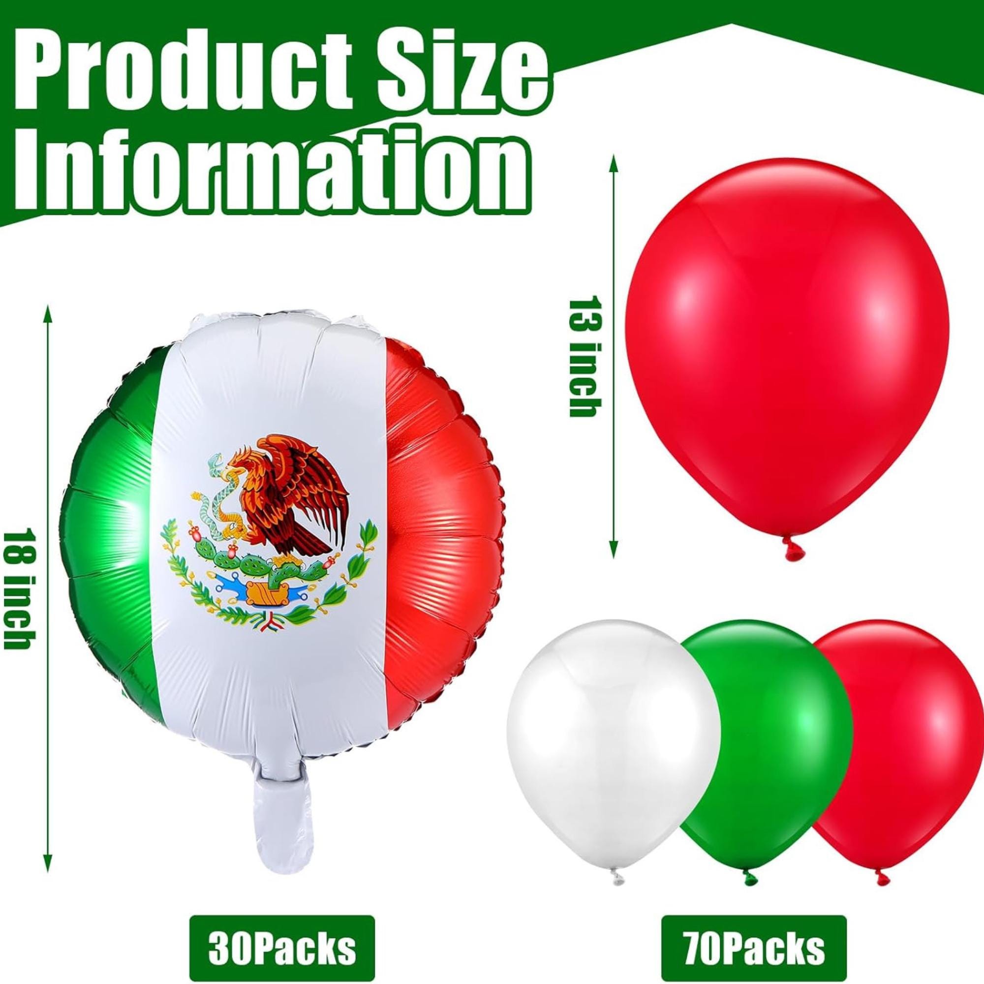 100Pcs Mexican Fiesta Balloons Red Green White Latex Mexico Flag Party Set