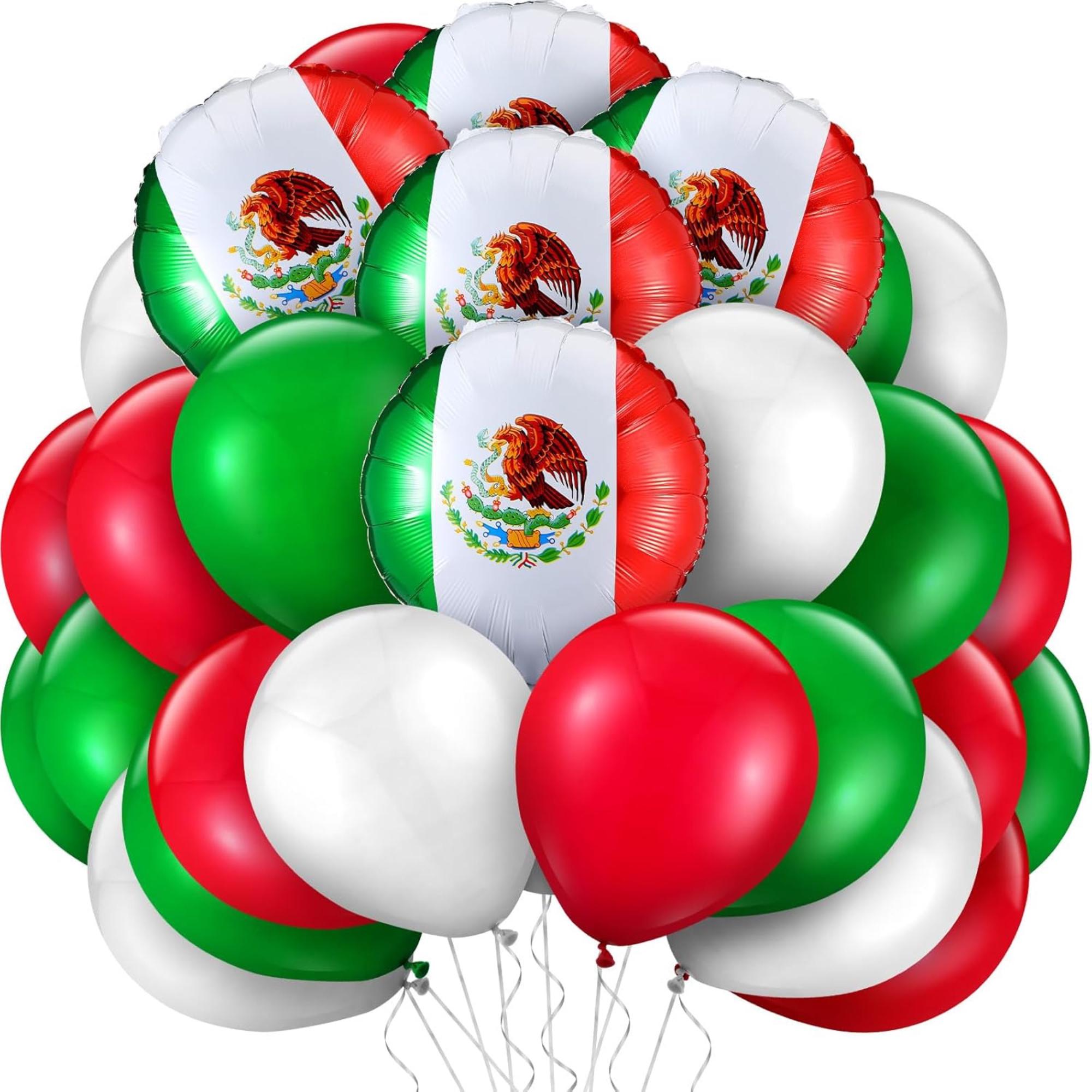 100Pcs Mexican Fiesta Balloons Red Green White Latex Mexico Flag Party Set