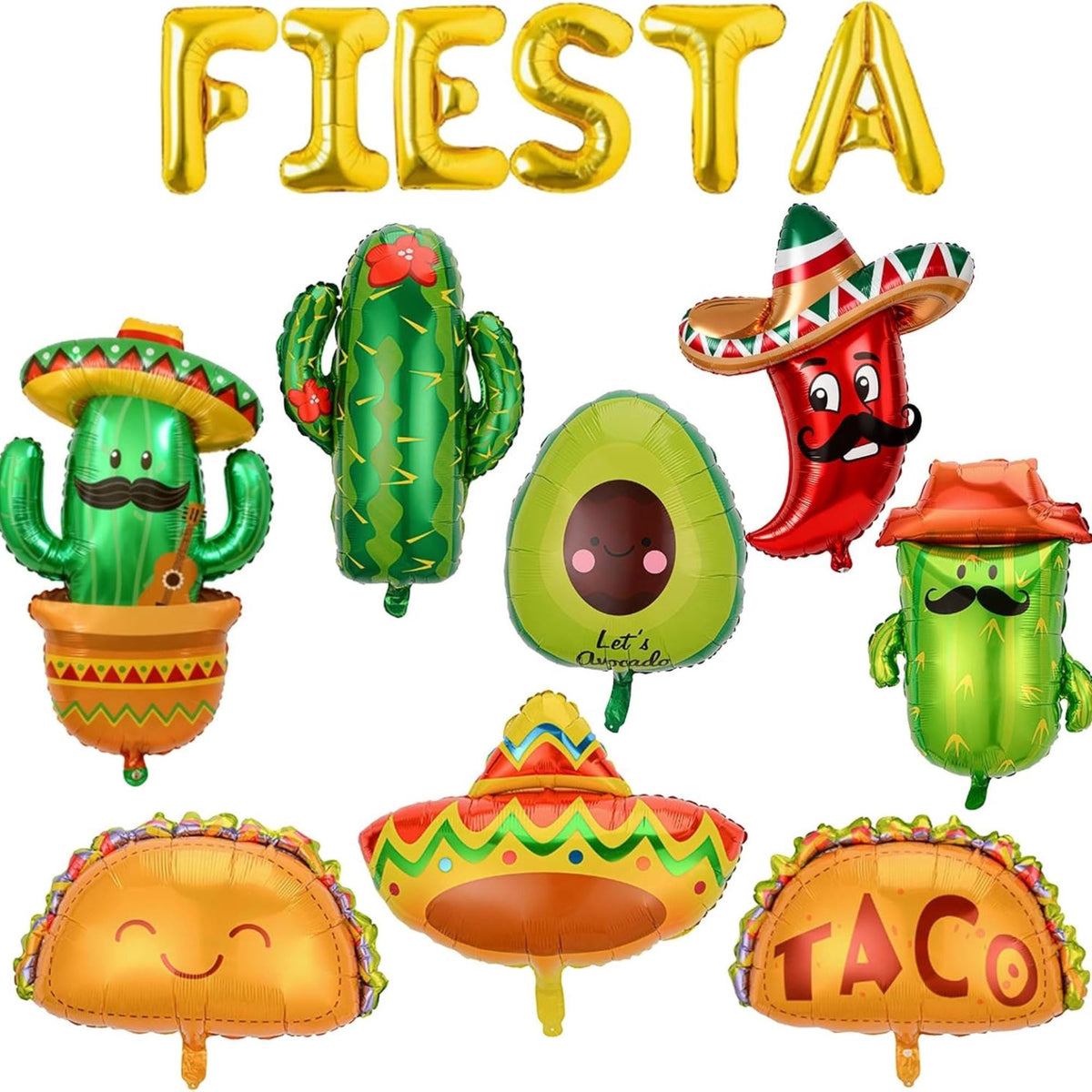 14Pcs Fiesta Balloon Set Taco Cactus Avocado Sombrero Banner Party Decor Kit