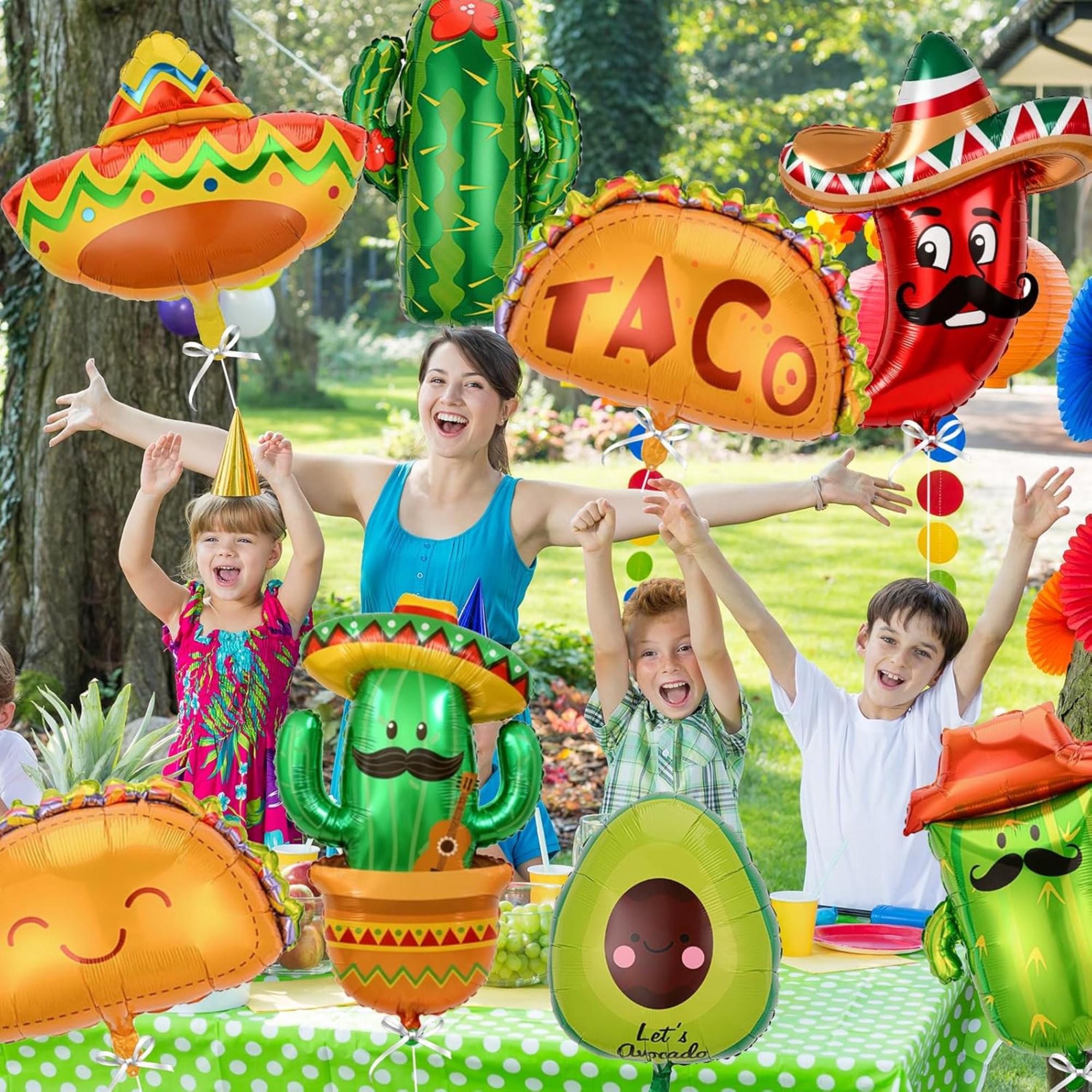 14Pcs Fiesta Balloon Set Taco Cactus Avocado Sombrero Banner Party Decor Kit