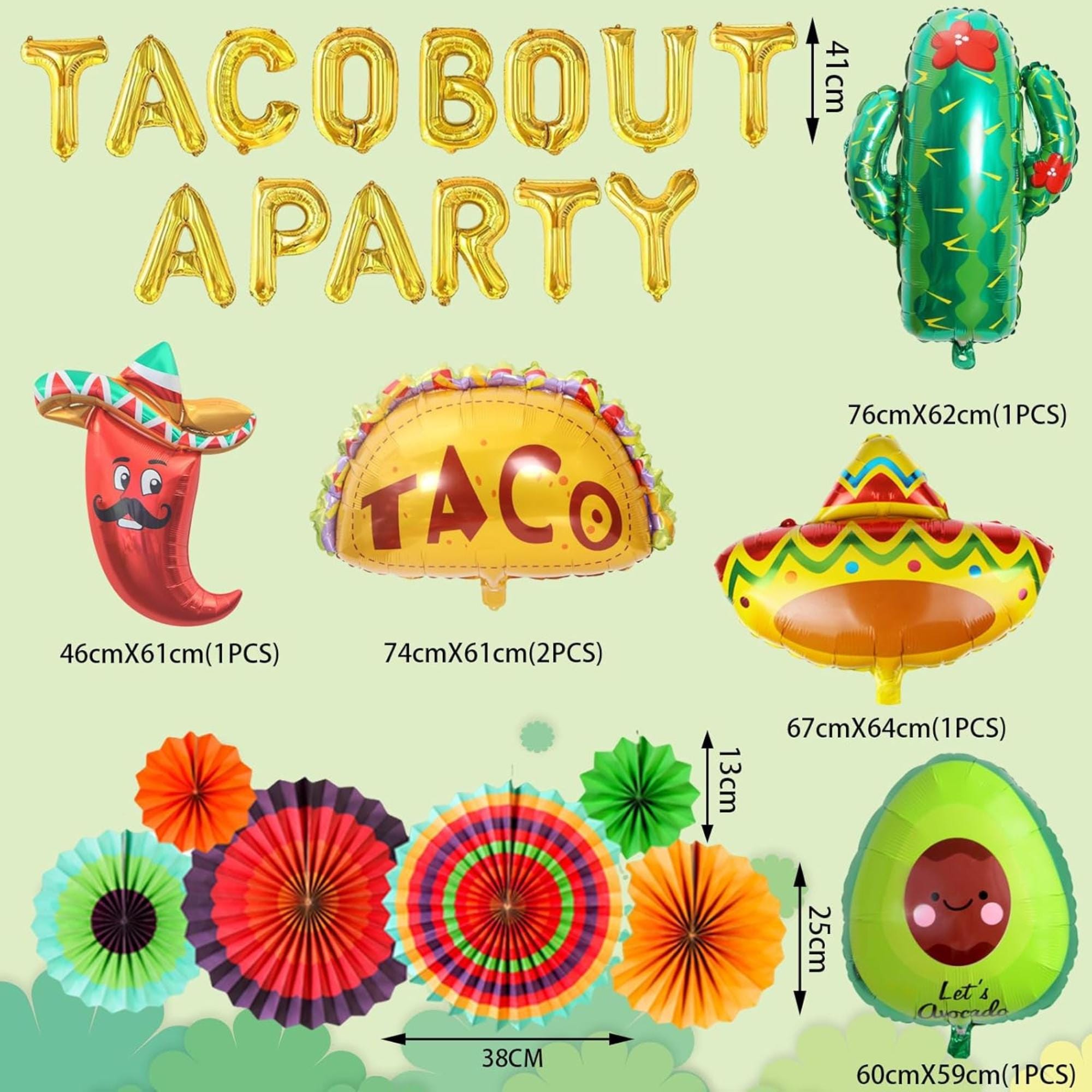 20Pcs Fiesta Balloon Set Taco Cactus Avocado Sombrero Cinco De Mayo Party Kit