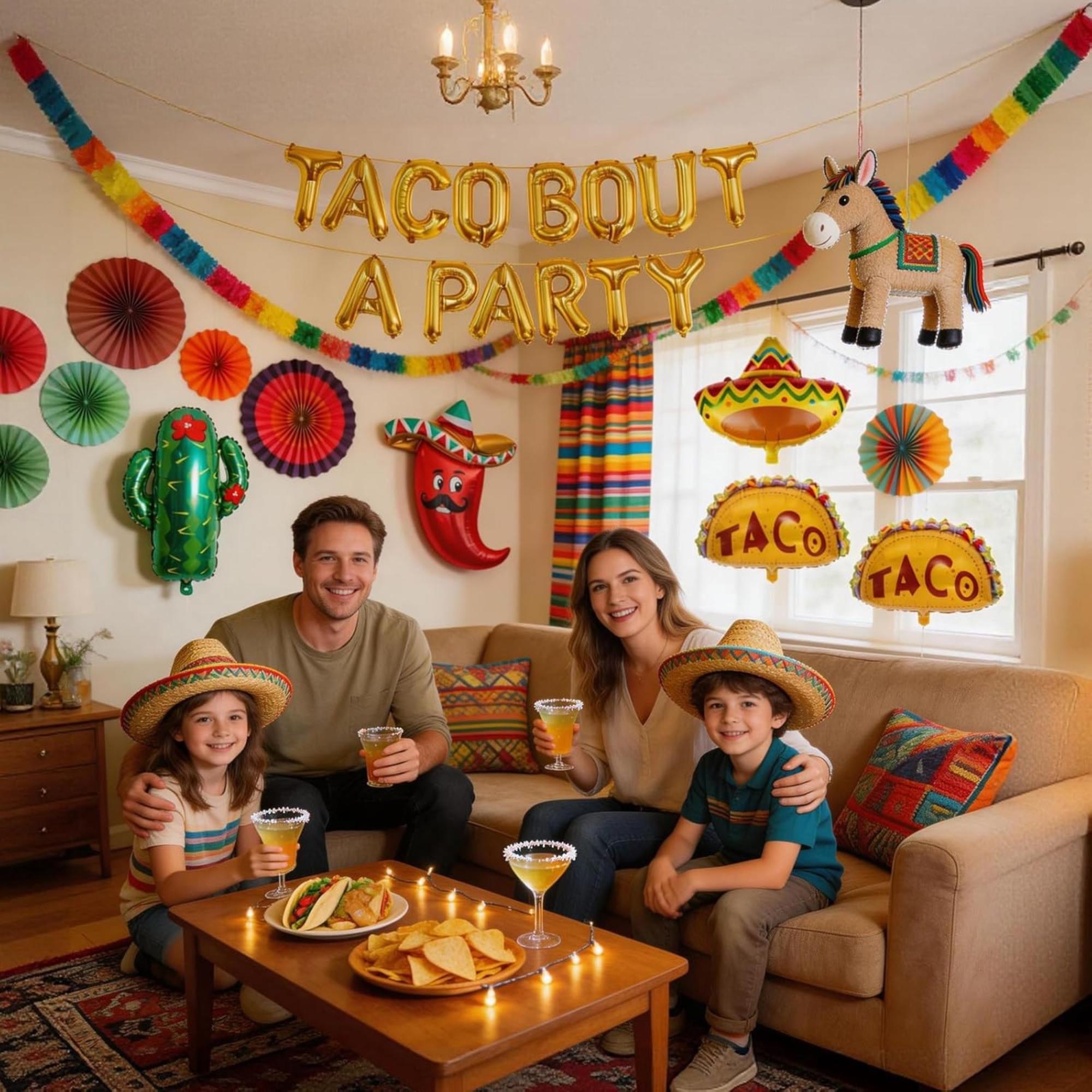 20Pcs Fiesta Balloon Set Taco Cactus Avocado Sombrero Cinco De Mayo Party Kit