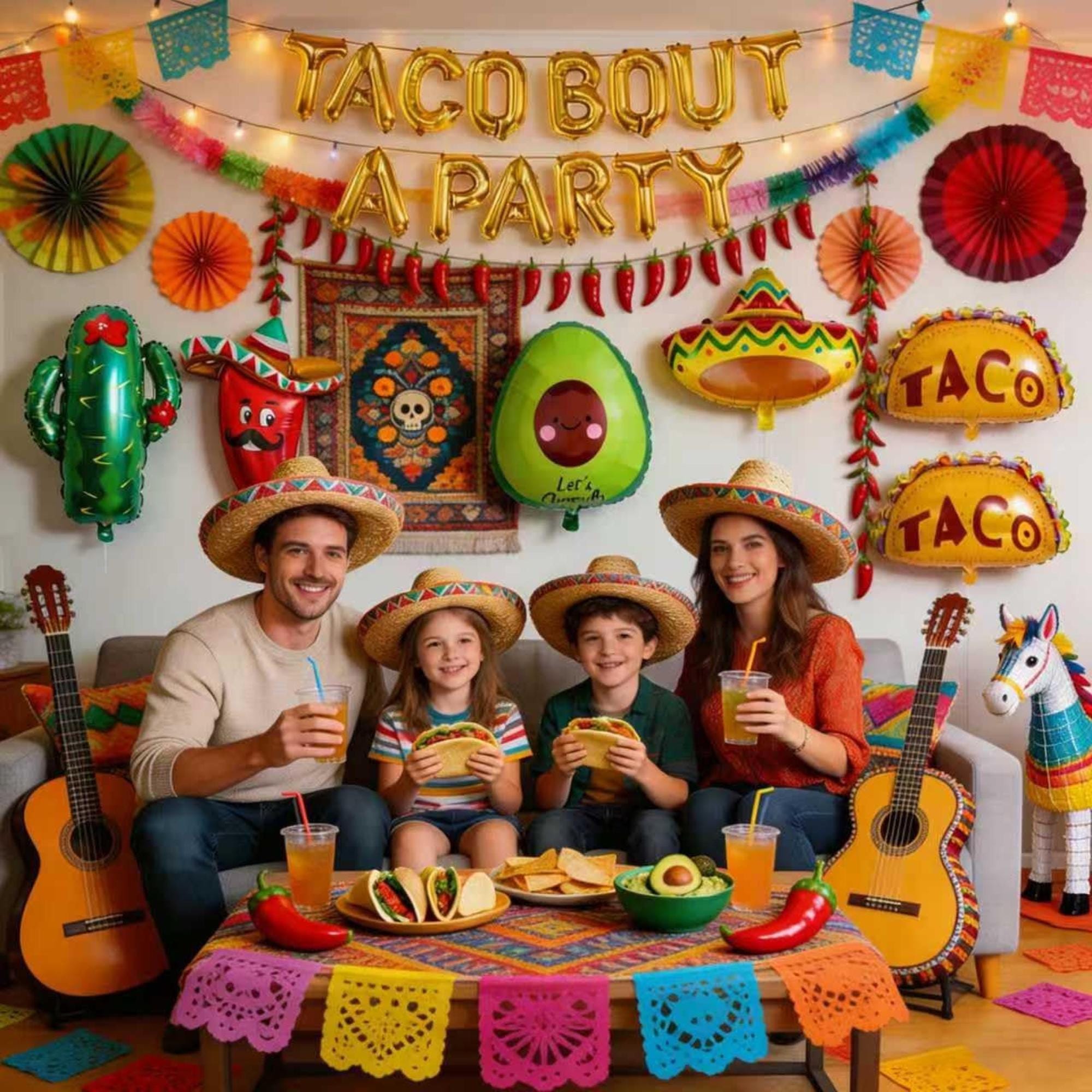 20Pcs Fiesta Balloon Set Taco Cactus Avocado Sombrero Cinco De Mayo Party Kit