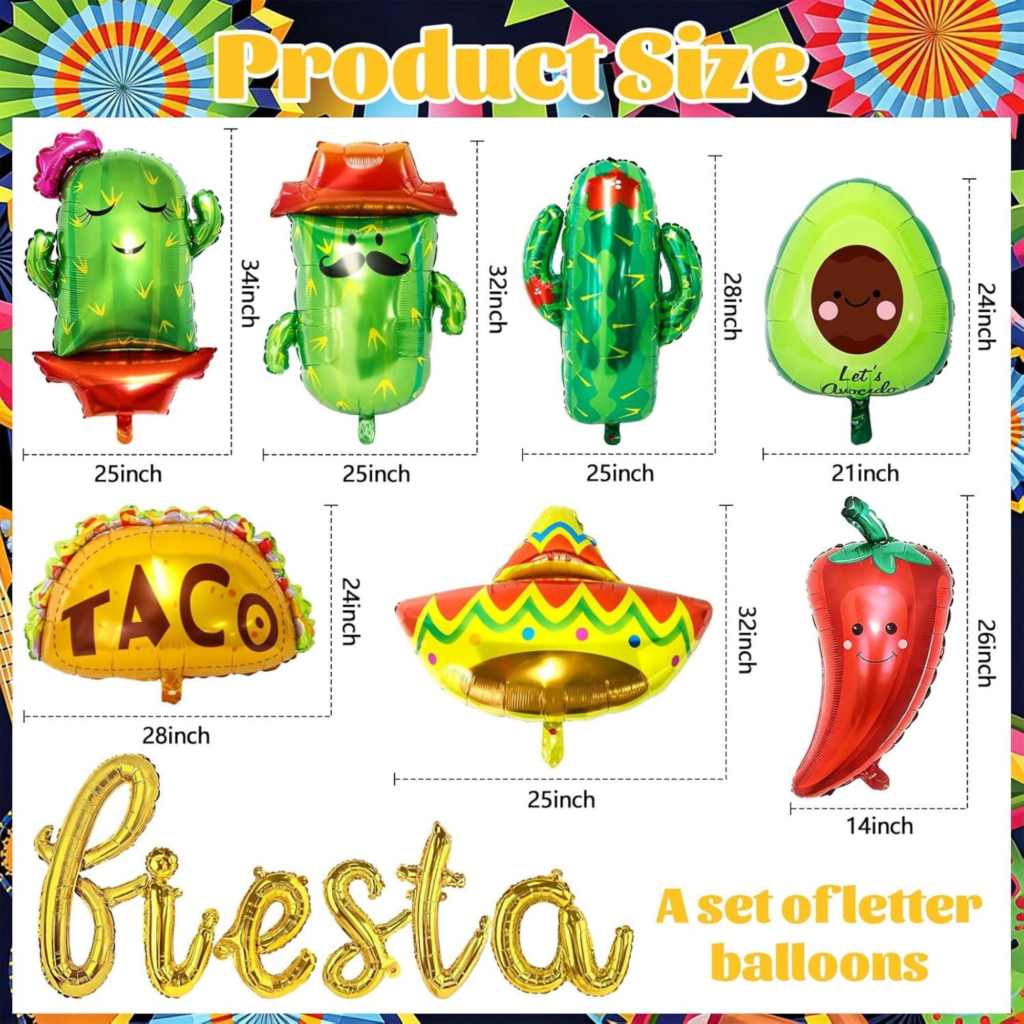 Fiesta Balloon Set Taco Cactus Avocado Sombrero Cinco De Mayo Party Decor Kit