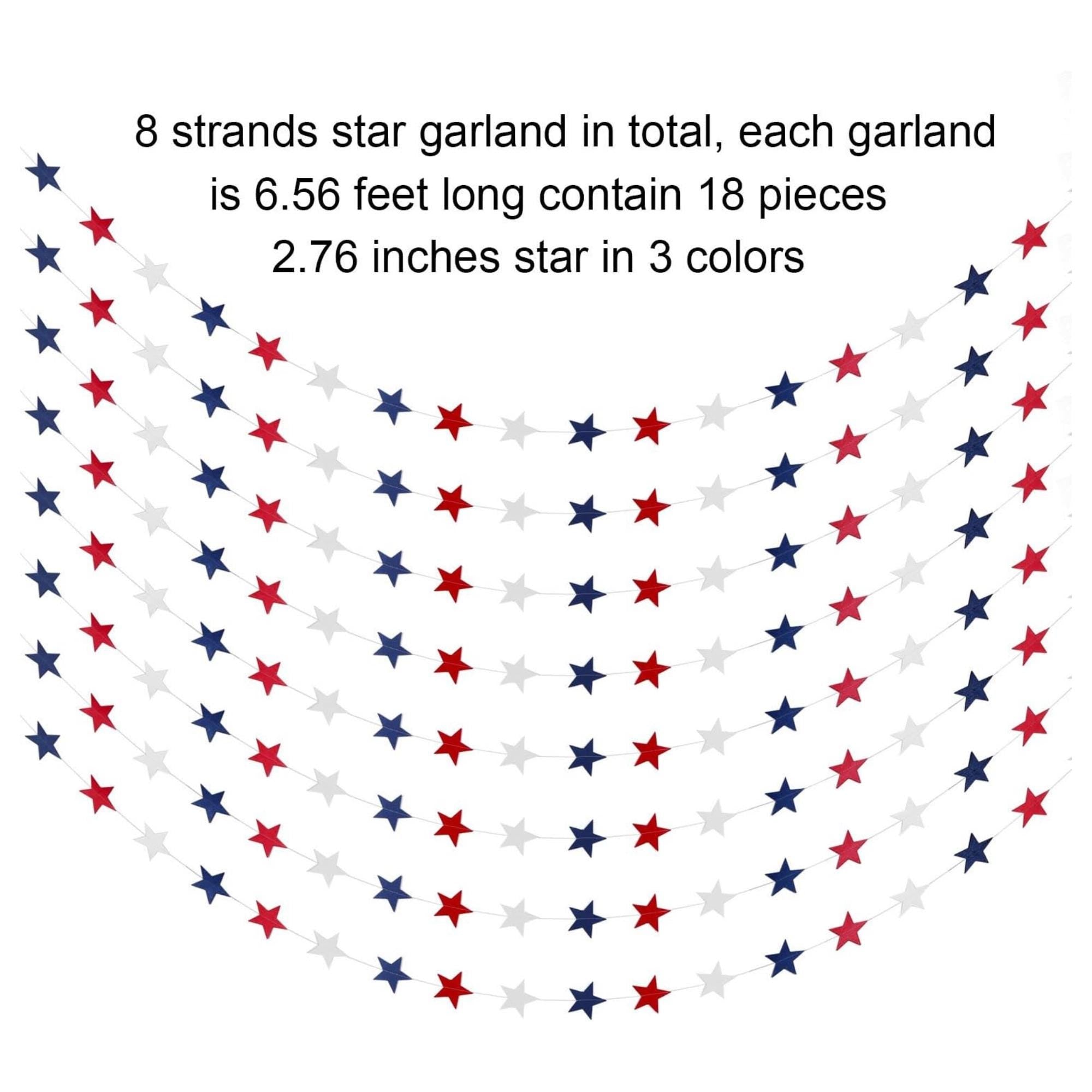 8 Pack Patriotic Star Streamers Banner for Party Hanging Decorations