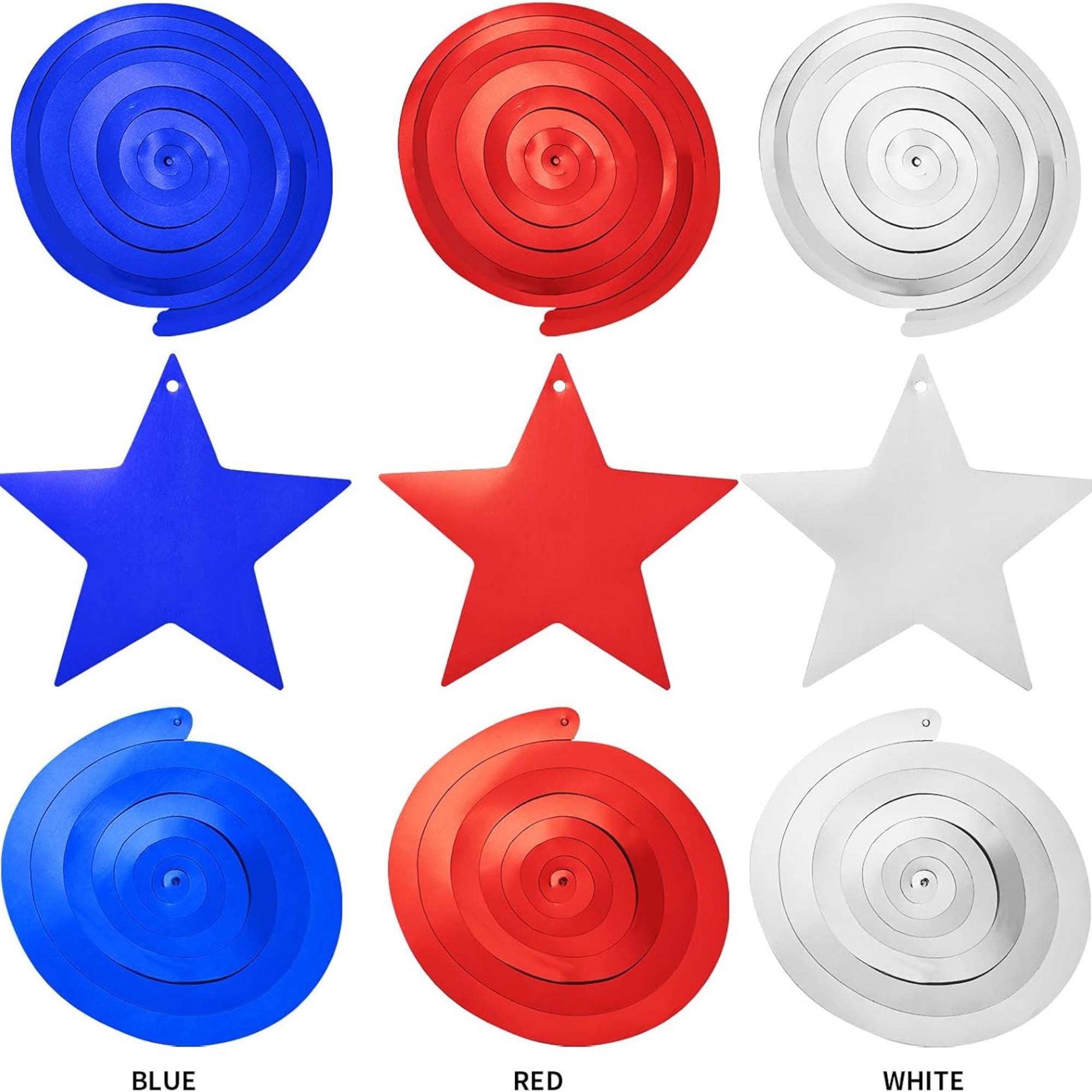 30 Piece Red White Blue Star Swirl Garland for Patriotic Party Decor