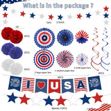 Patriotic Decorations Set with Banner Fans Streamers and Pom Poms