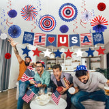 Patriotic Decorations Set with Banner Fans Streamers and Pom Poms