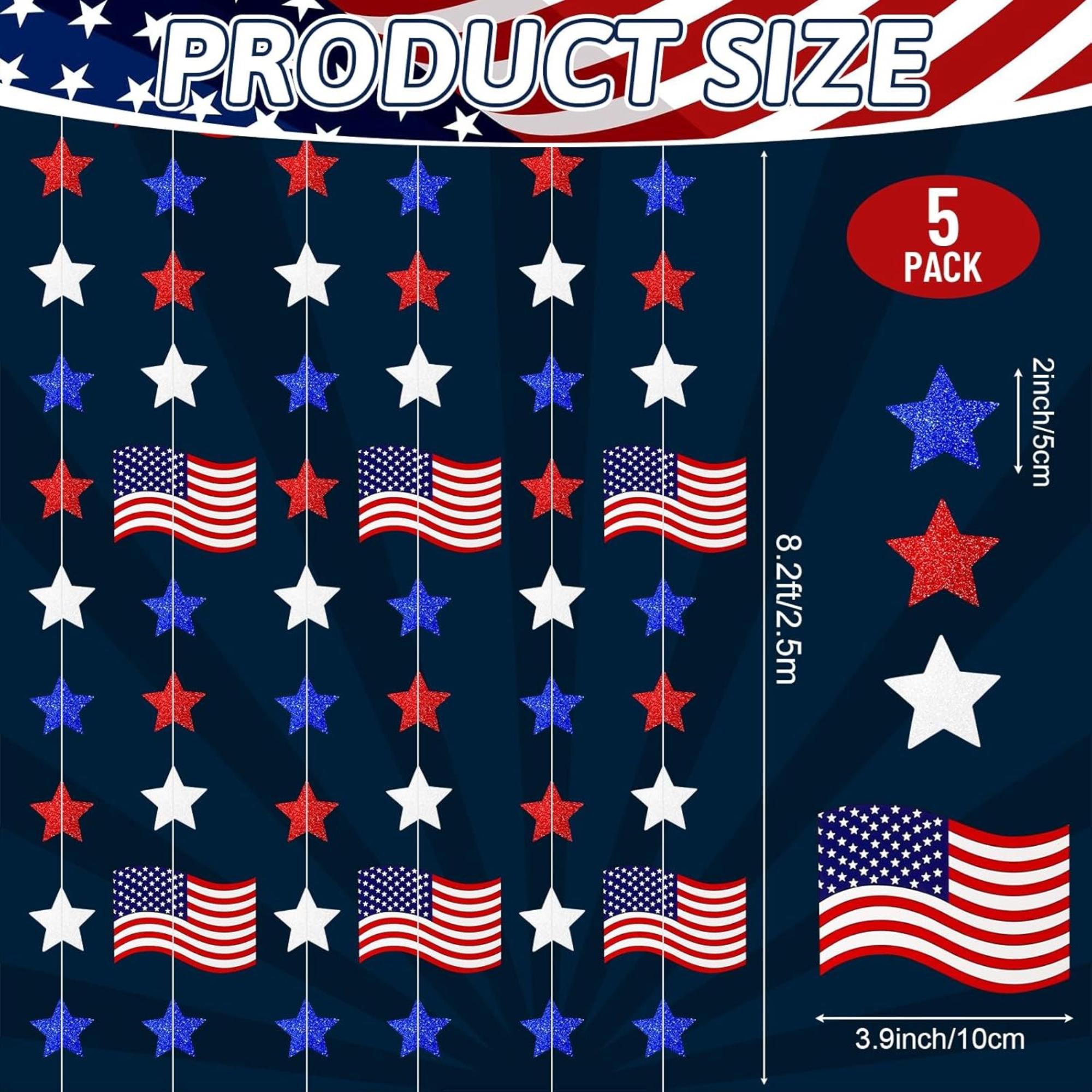 41 Ft Patriotic Star Garland Banner Set for Party Hanging Decorations