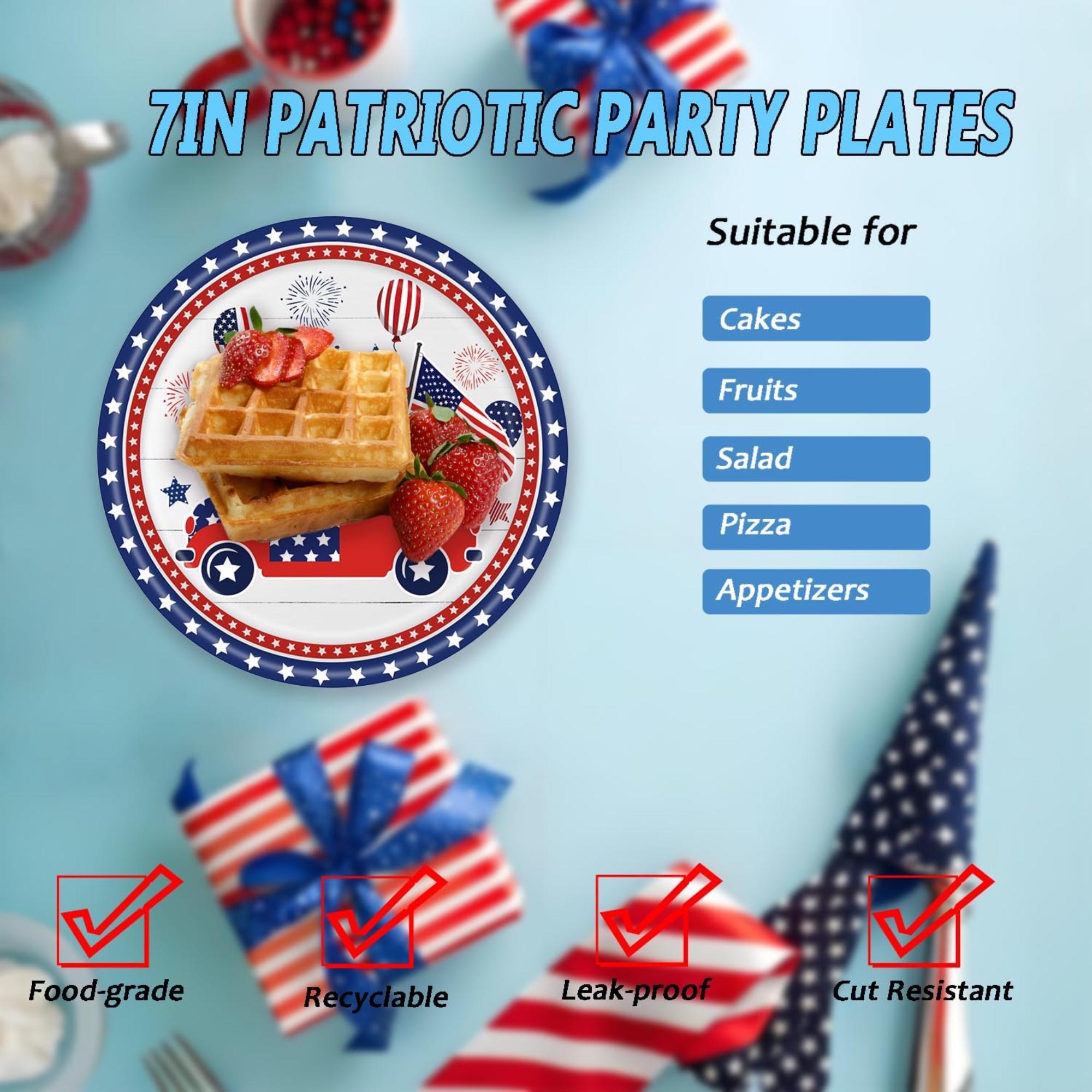 72 Piece Patriotic Tableware Set Plates Napkins Forks for Party Décor