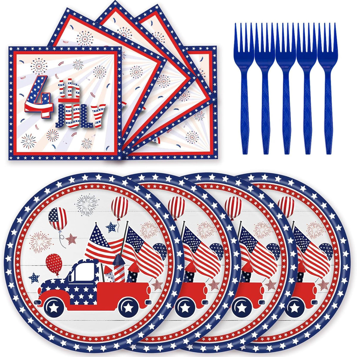 72 Piece Patriotic Tableware Set Plates Napkins Forks for Party Décor