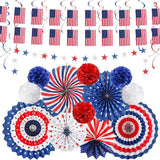 26 Piece Patriotic Decorations Set with Banner Fans and Hanging Swirls