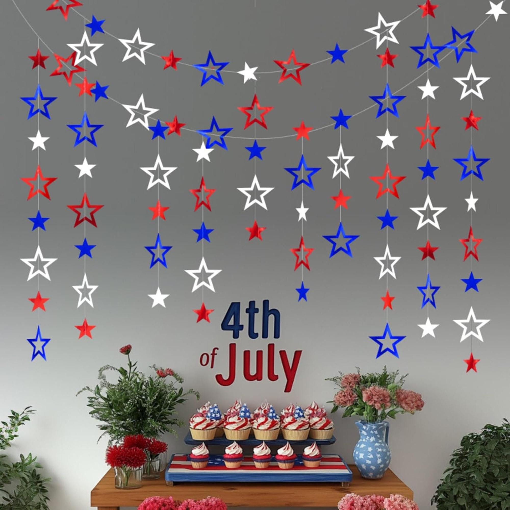 Patriotic Star Streamers Garland Banner for Party Hanging Decorations