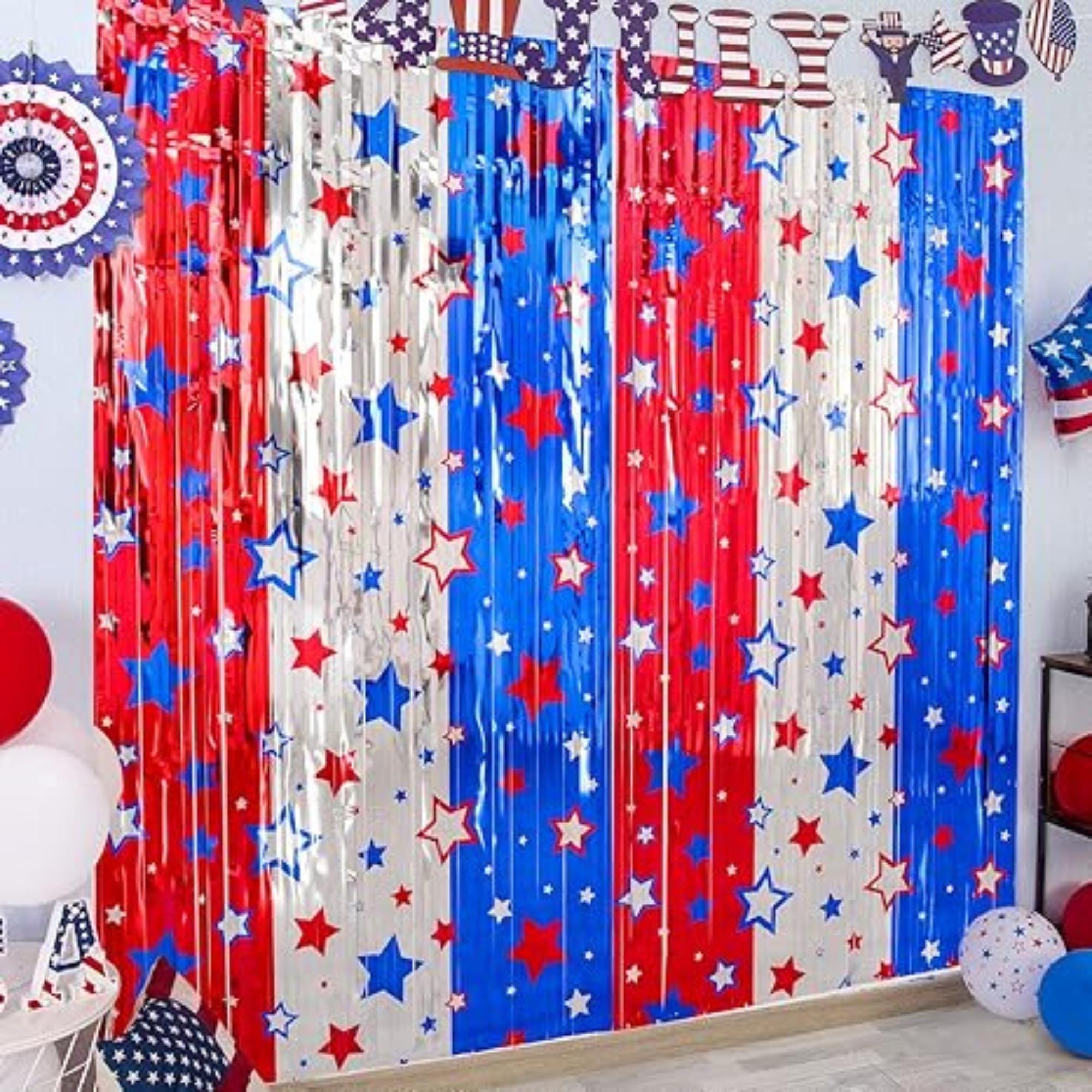 5 Pack Patriotic Star Tinsel Fringe Curtains for Party Backdrop Décor