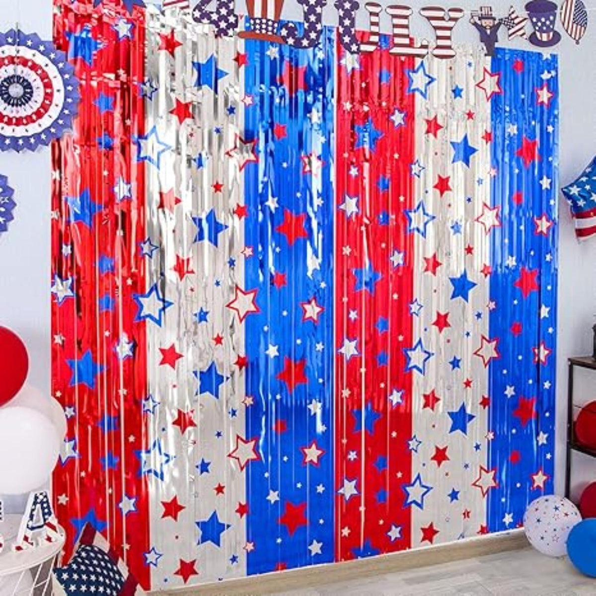 5 Pack Patriotic Star Tinsel Fringe Curtains for Party Backdrop Décor
