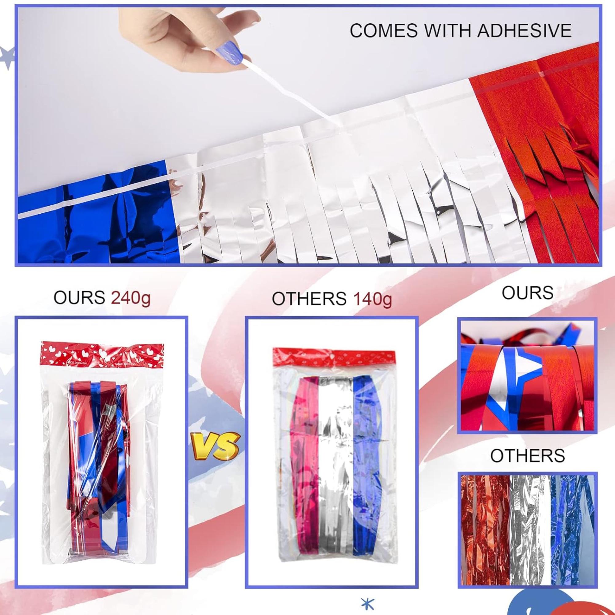 5 Pack Patriotic Star Tinsel Fringe Curtains for Party Backdrop Décor