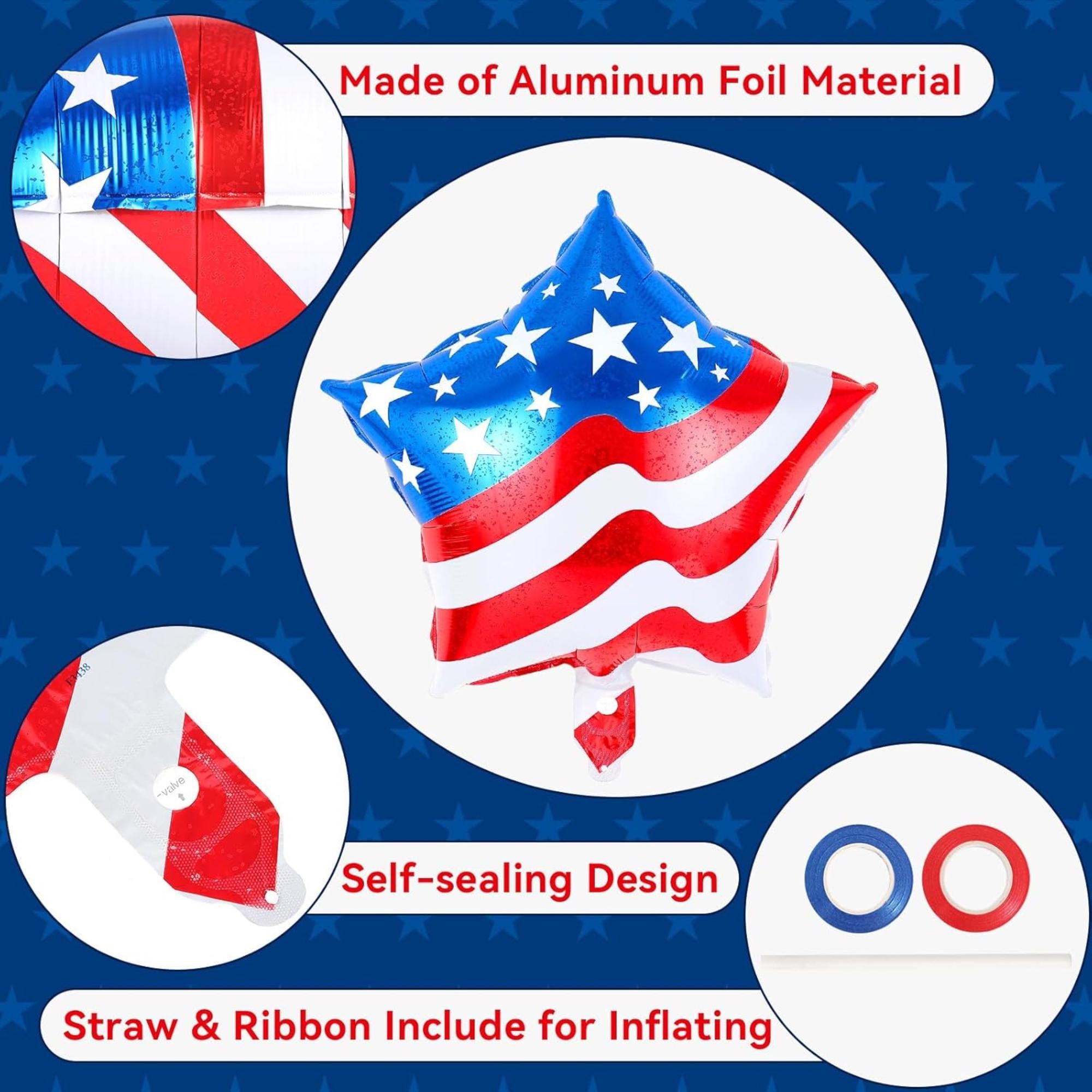 23 Piece Patriotic Foil Balloons Set with USA Letters and Star Balloons