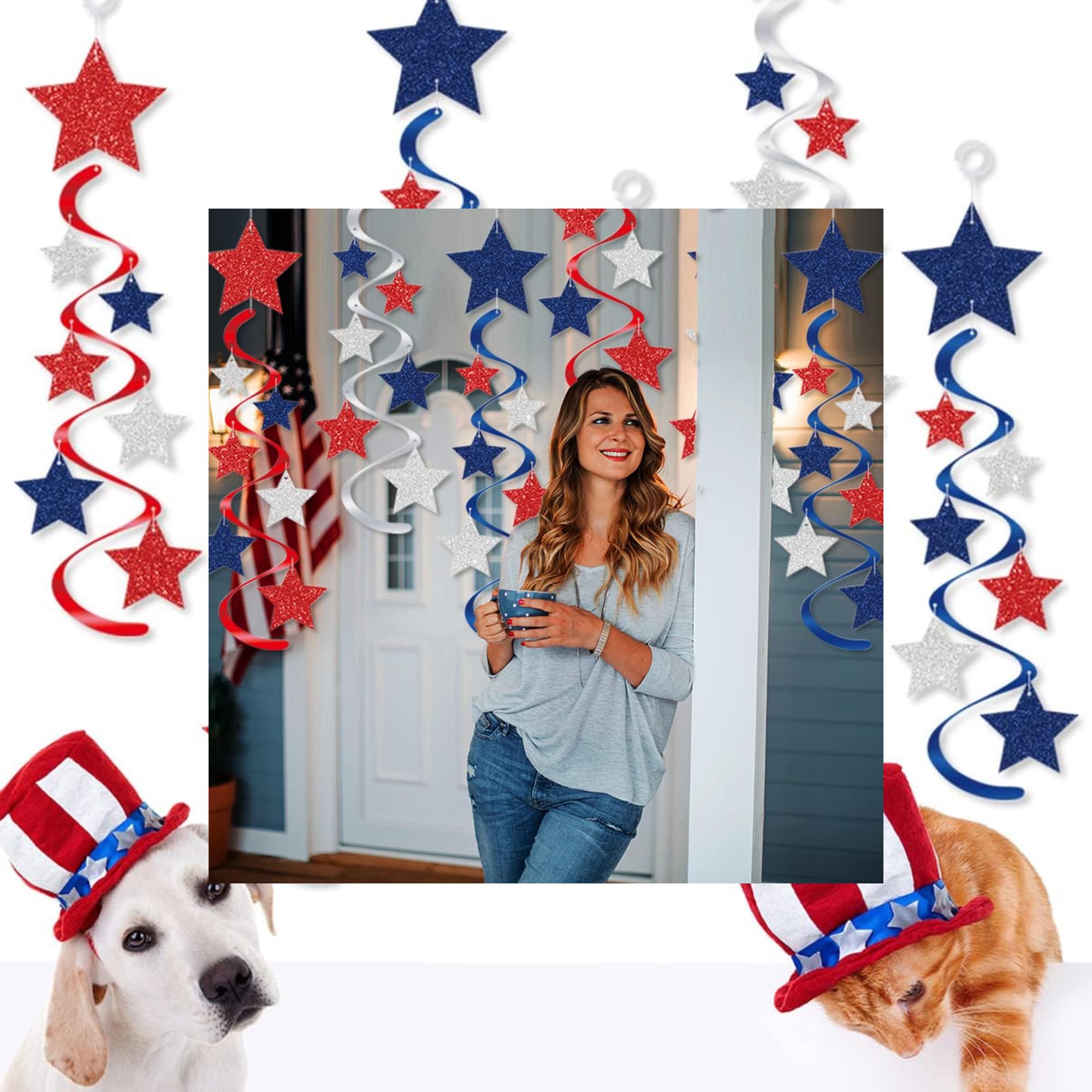 Patriotic Star Swirl Garland Banner Hanging Decorations for Party Décor