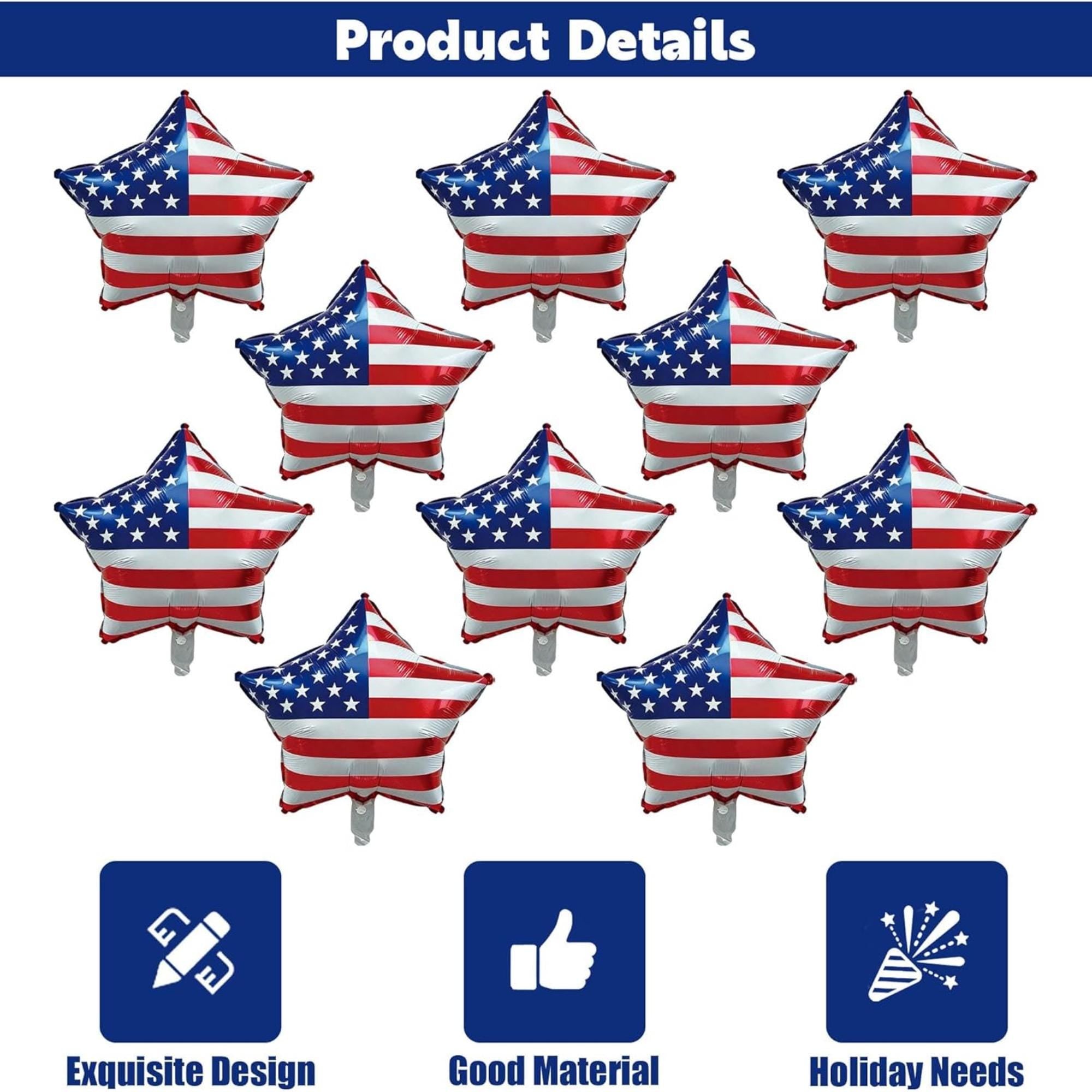 10 Piece Patriotic Star Foil Balloons Set for Party Decorations