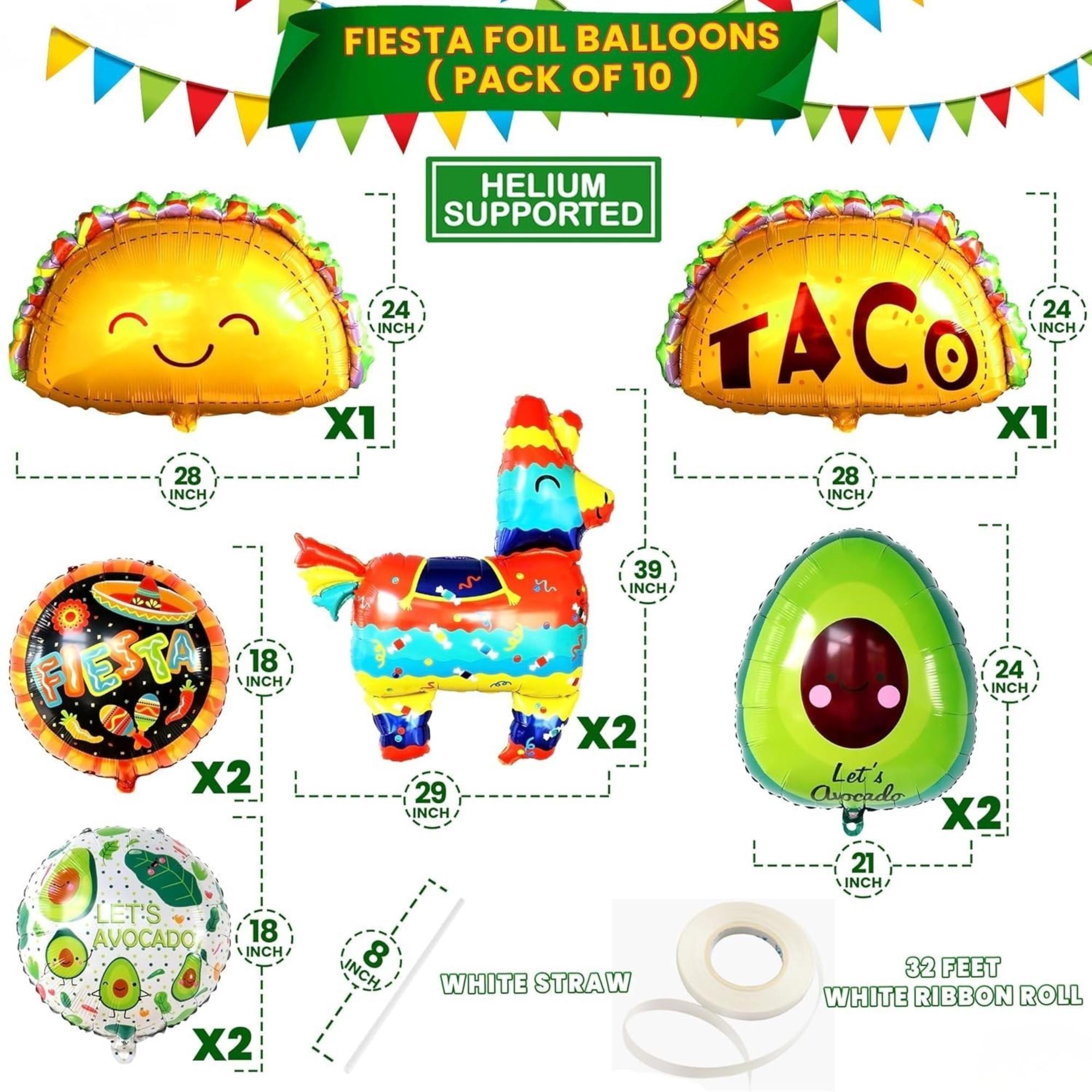 10Pcs Cinco De Mayo Fiesta Balloons Taco Llama Avocado Mexican Party Decor Set