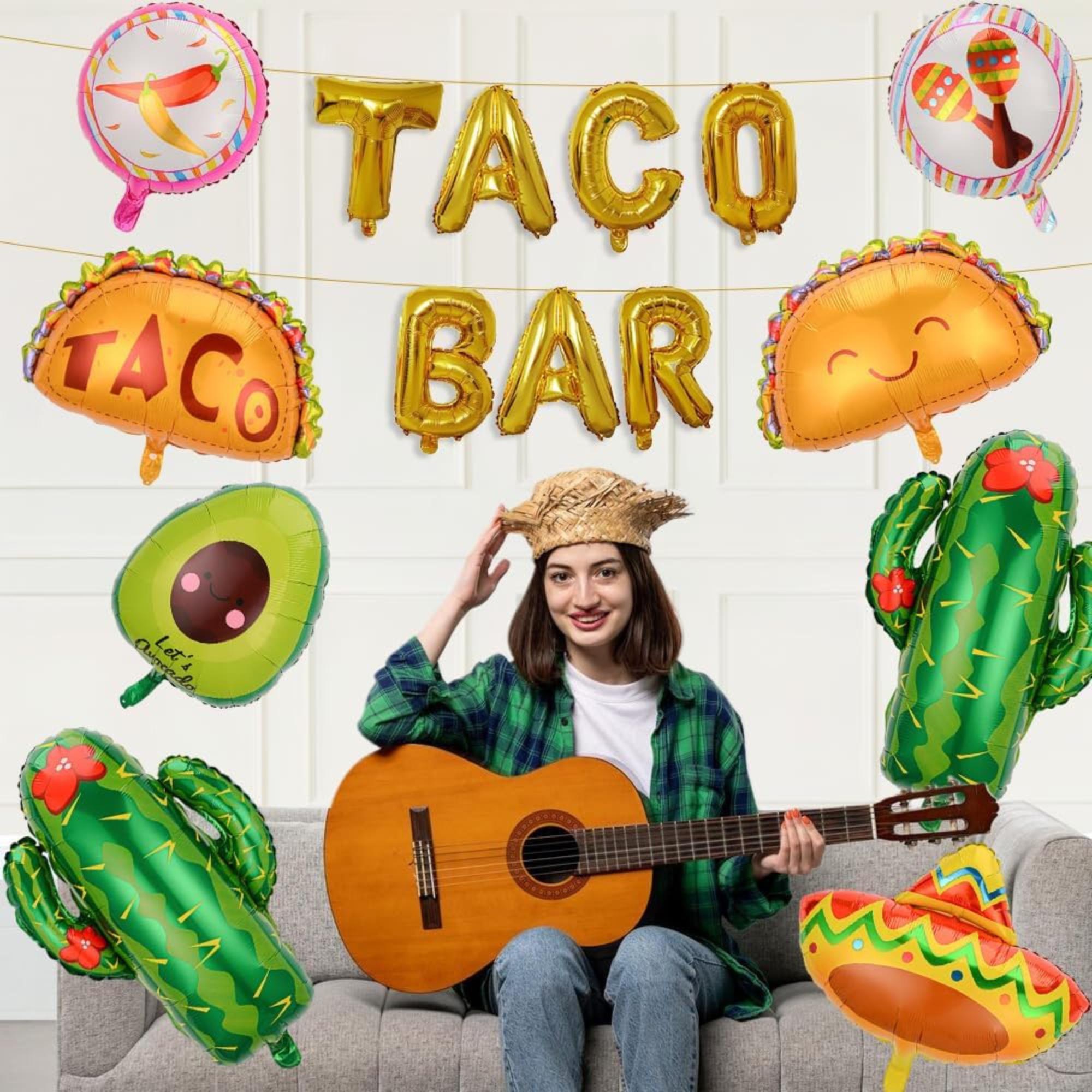 15Pcs Taco Bar Fiesta Balloon Kit Cactus Cinco De Mayo Birthday Party Decor Set