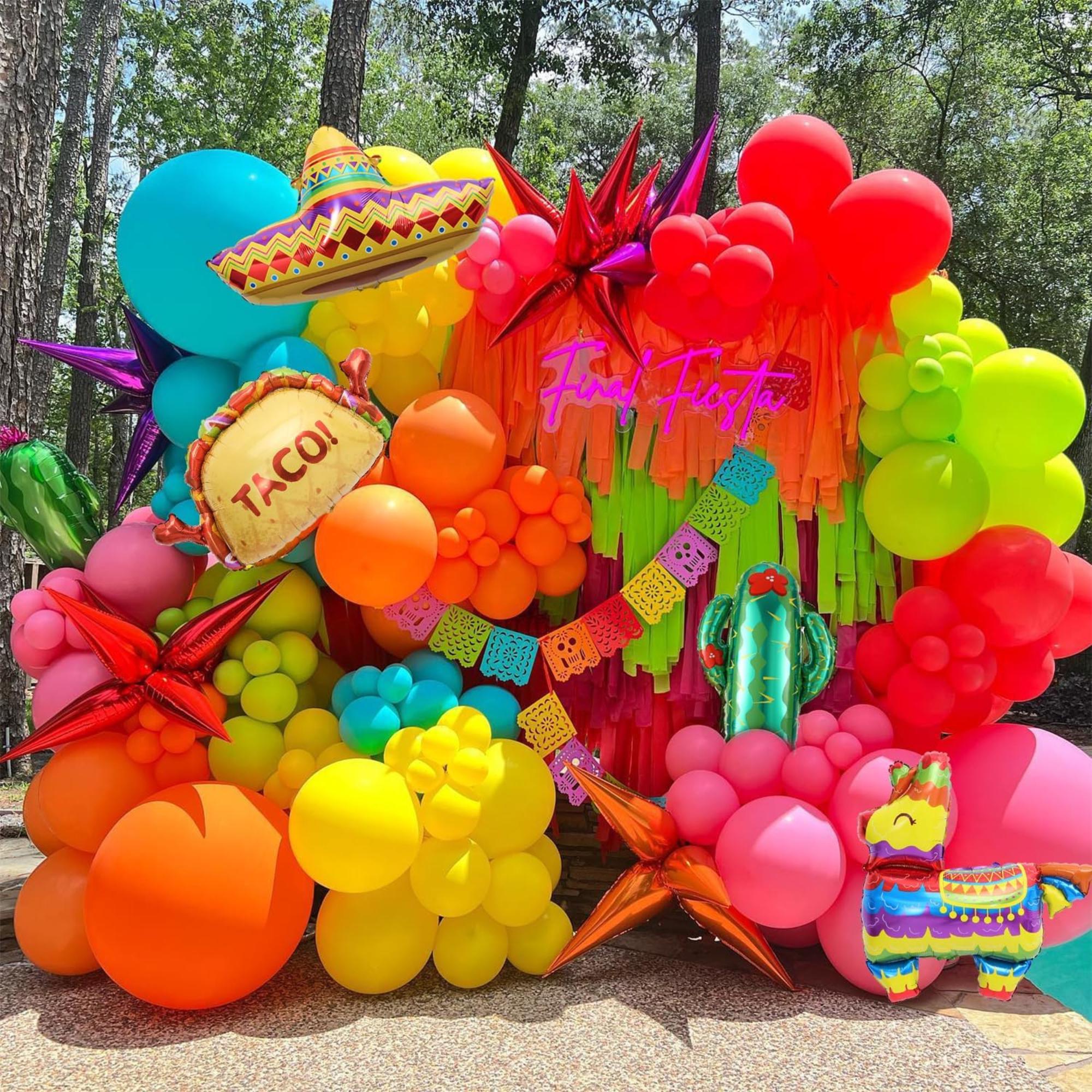 138Pcs Fiesta Balloon Arch Kit Llama Sombrero Taco Cactus Cinco De Mayo Decor