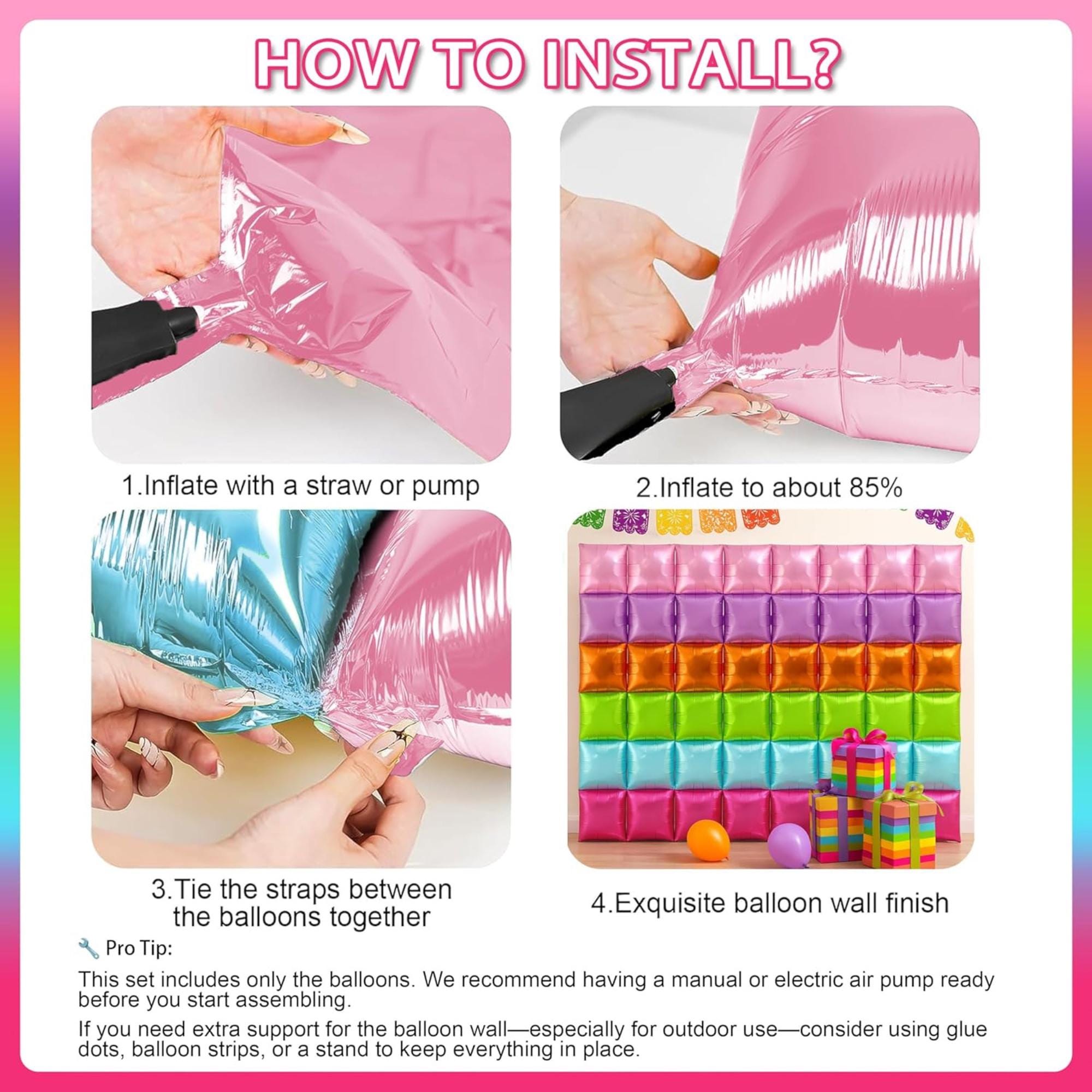 50Pcs Fiesta Balloon Wall Backdrop Rainbow Square Cinco De Mayo Party Decor Kit