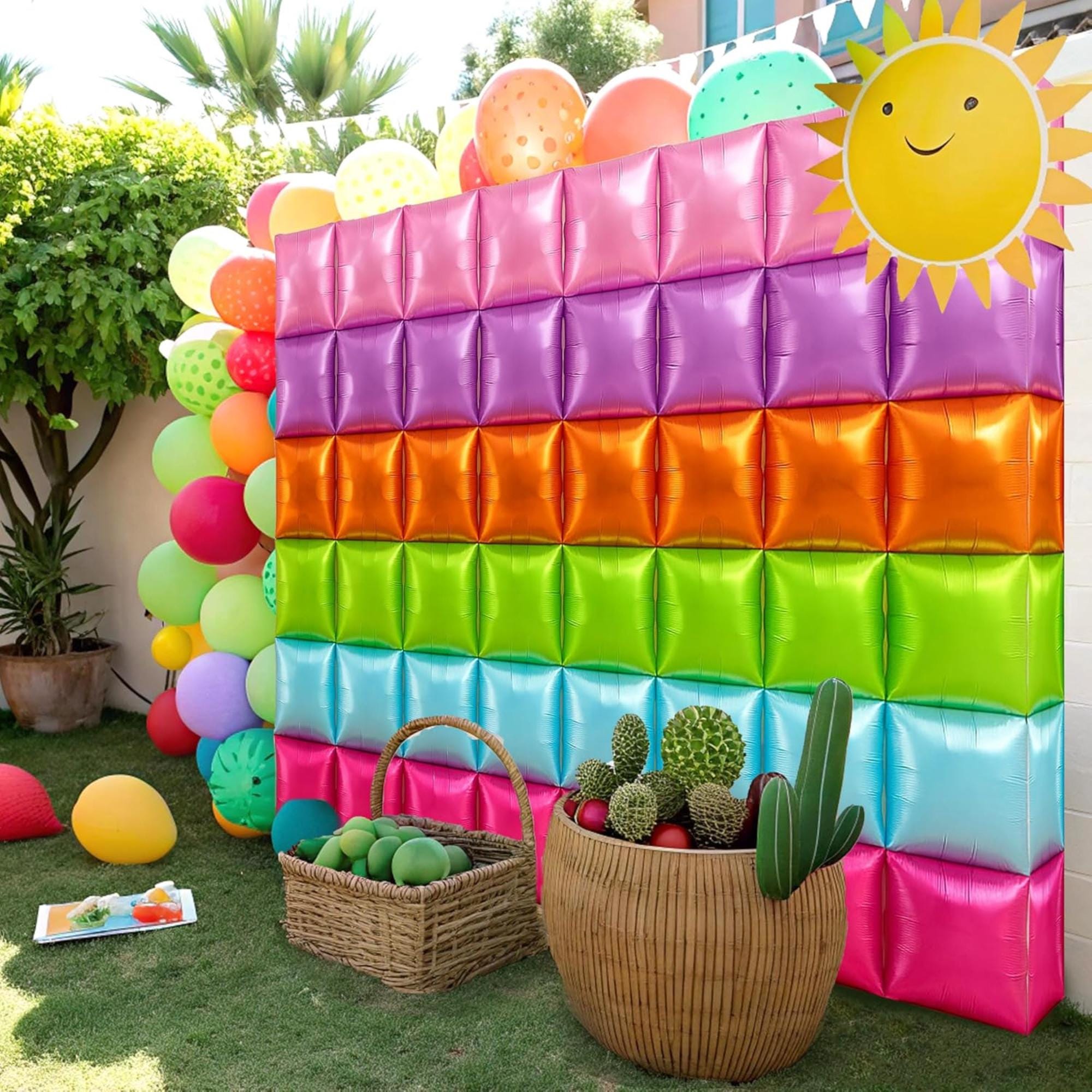 50Pcs Fiesta Balloon Wall Backdrop Rainbow Square Cinco De Mayo Party Decor Kit