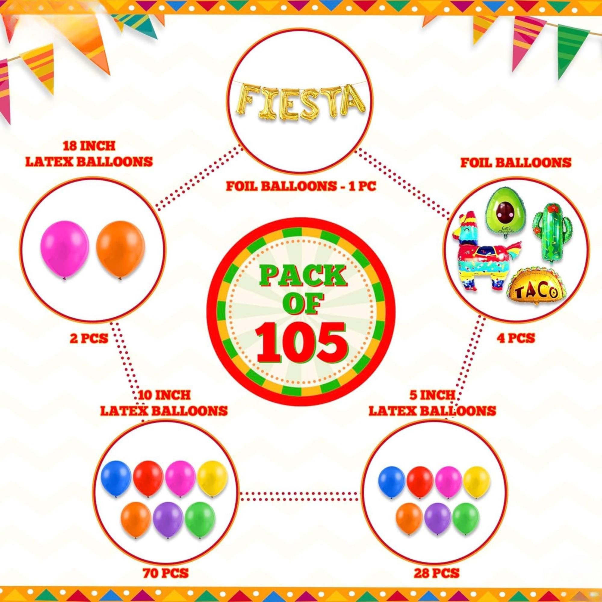 105Pcs Fiesta Balloon Arch Kit Cinco De Mayo Taco Party Decorations Set Decor