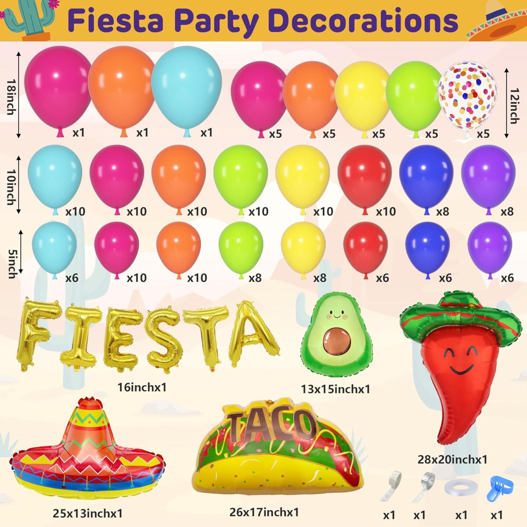 173Pcs Fiesta Balloon Arch Kit Cactus Taco Cinco De Mayo Party Decorations Set